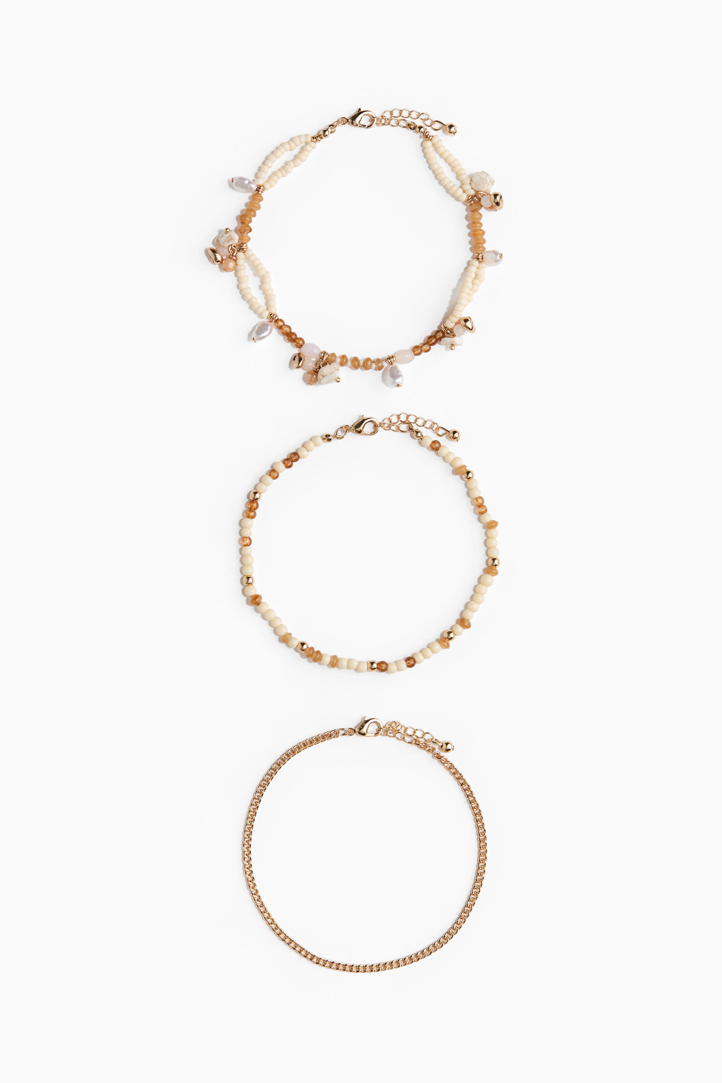 3-pack anklets - Gold-coloured/Dark beige/Pink/Gold-coloured