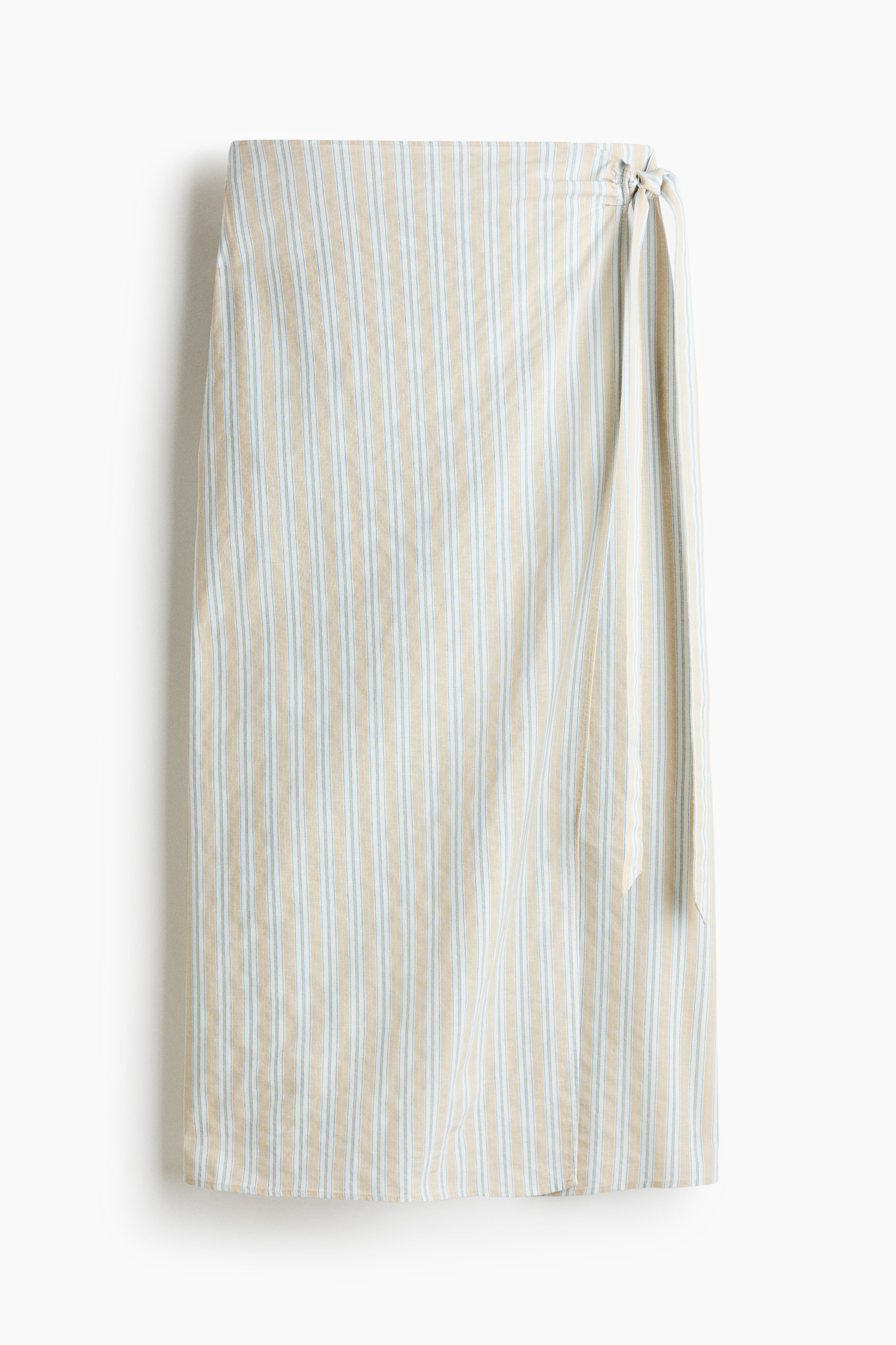 Linen-Blend Wrap Skirt - Light beige/striped/Cream/patterned