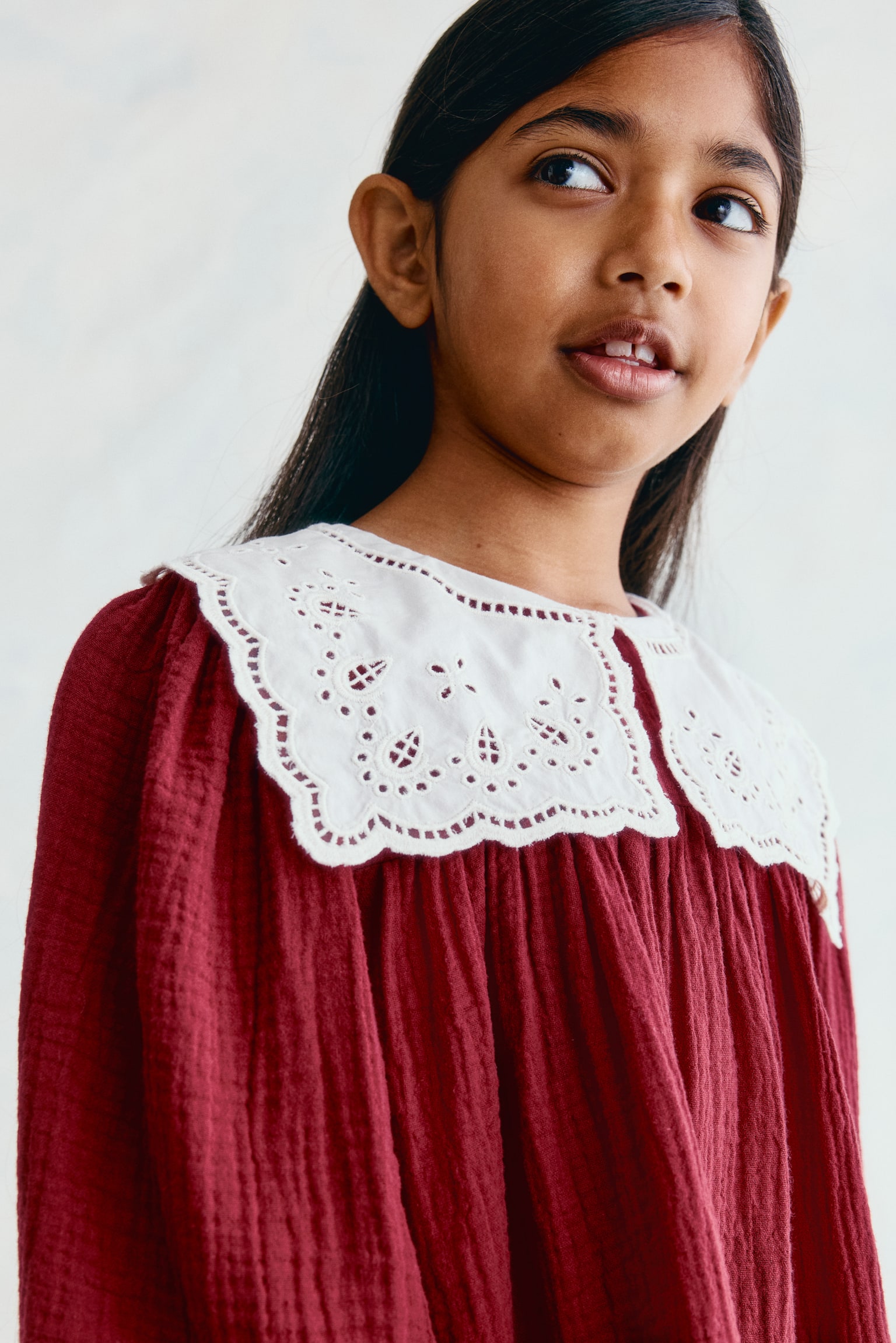 Детское платье H&M Vintage-Collar Muslin, цвет: Красный / Белый — фото 3