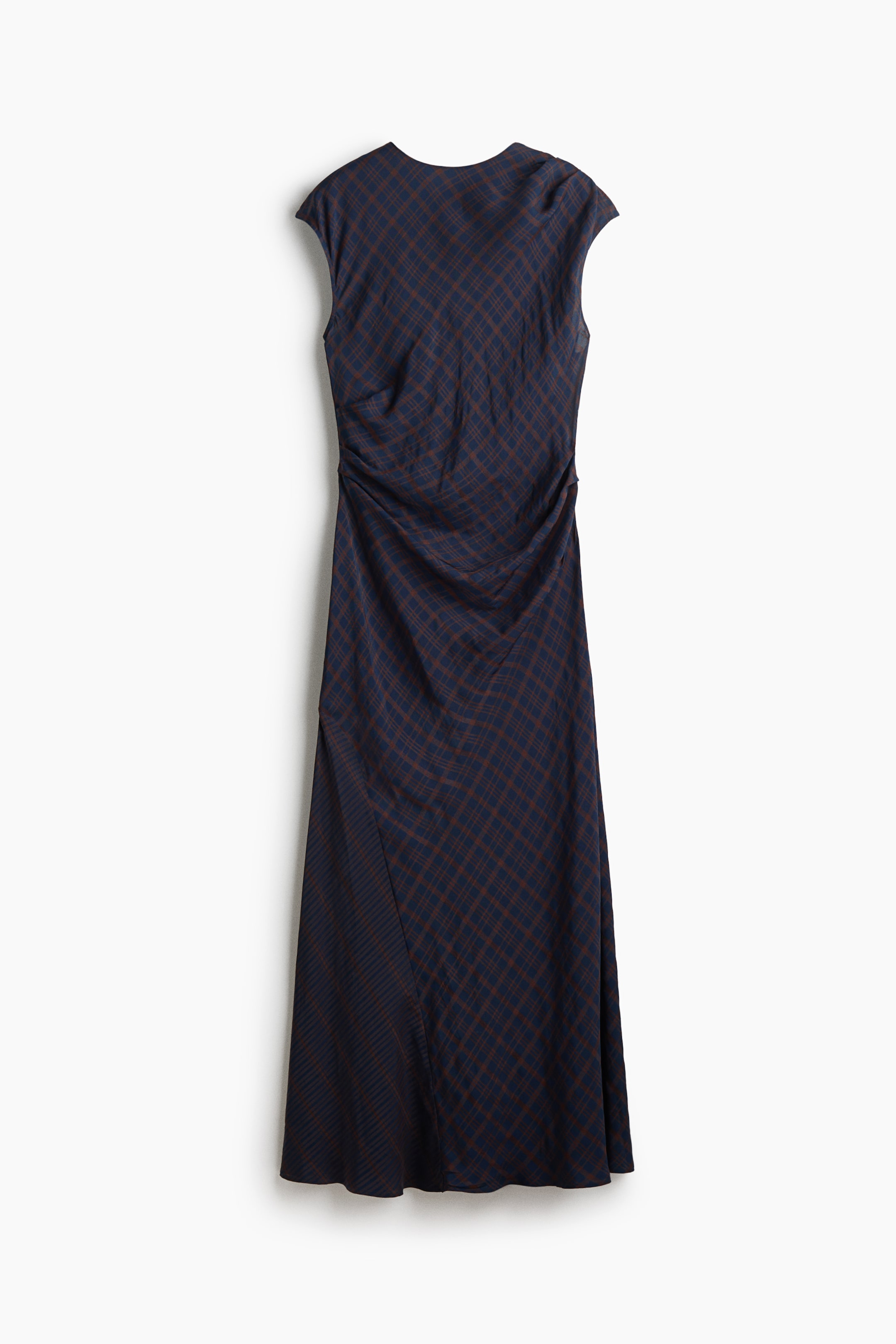 Переглянути збільшене зображення: Draped viscose-blend dress - Dark blue/Checked - Ladies | H&M UA 1