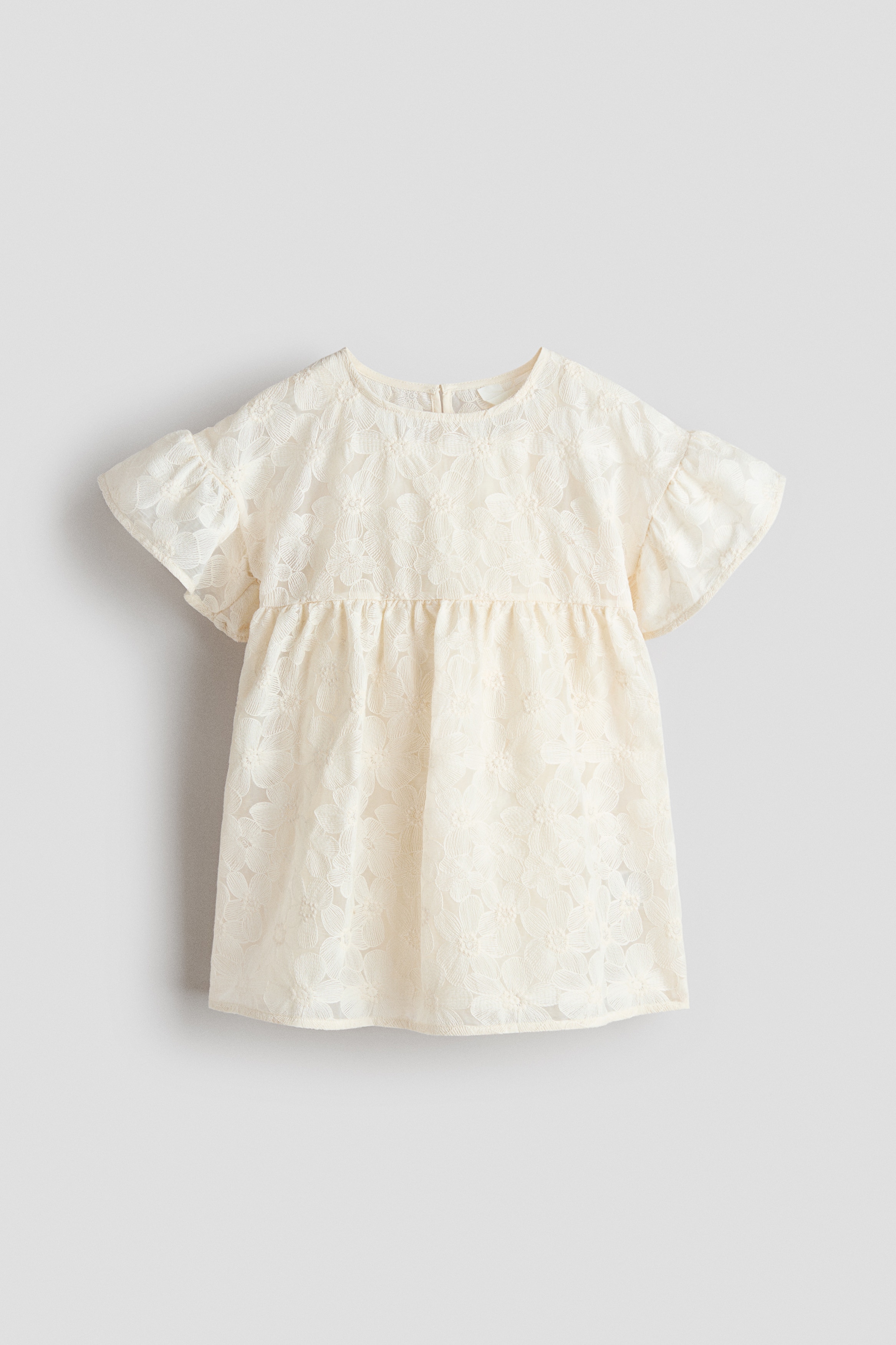 Broderad klänning med volangärm - Crèmevit