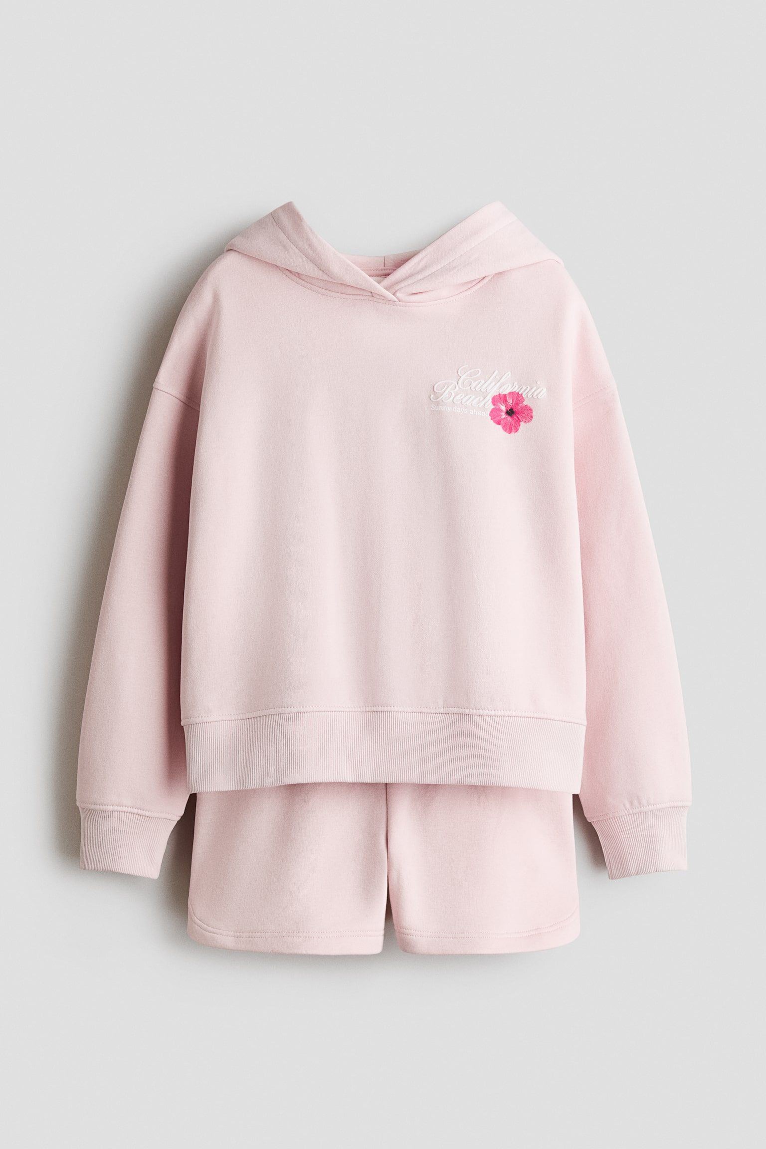 2-delt sæt med hoodie og shorts - Lys rosa/California/Hvid/Citroner