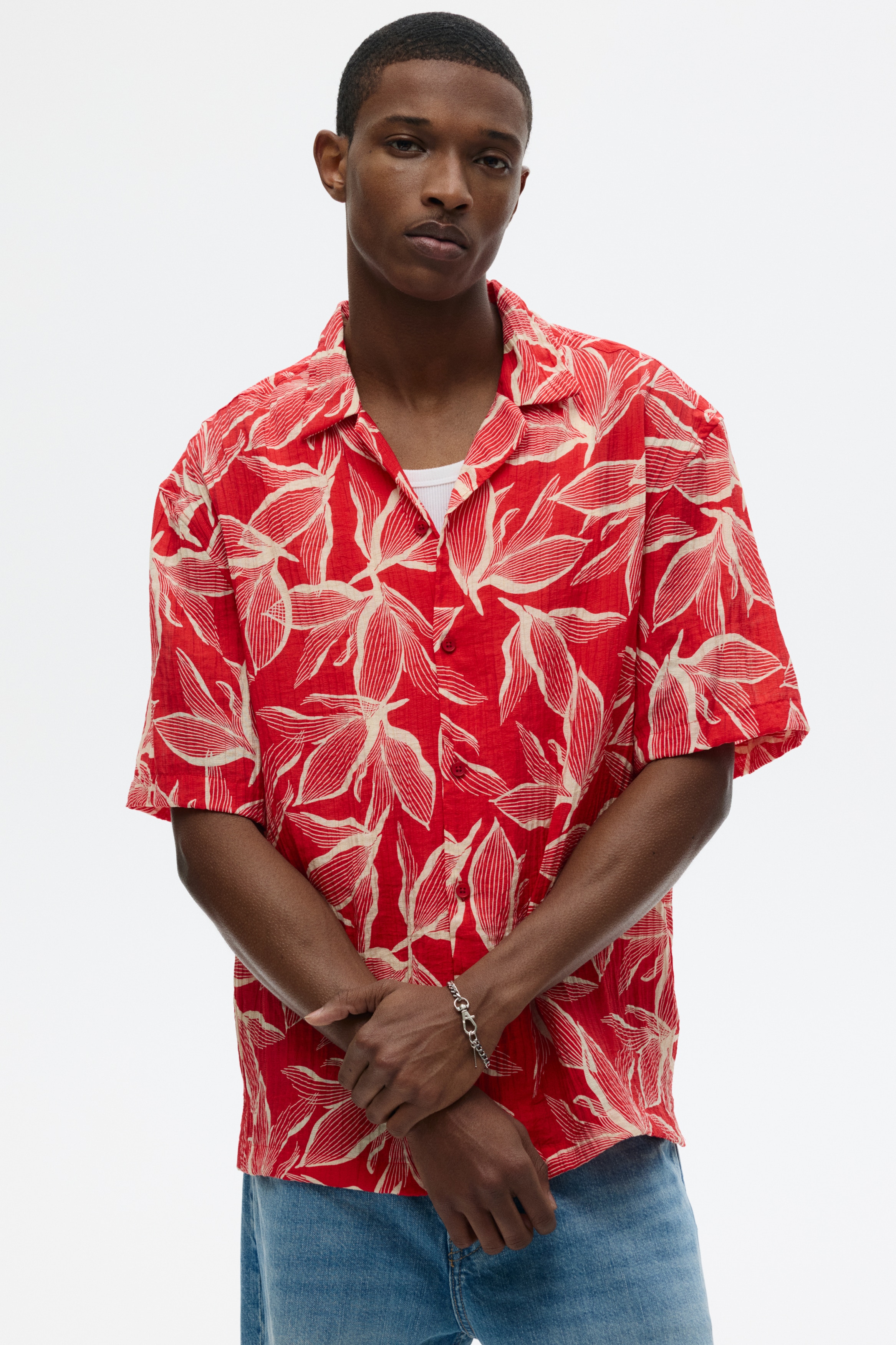 Men's Red/flowers Regular-Fit Resort Shirt | H&M US