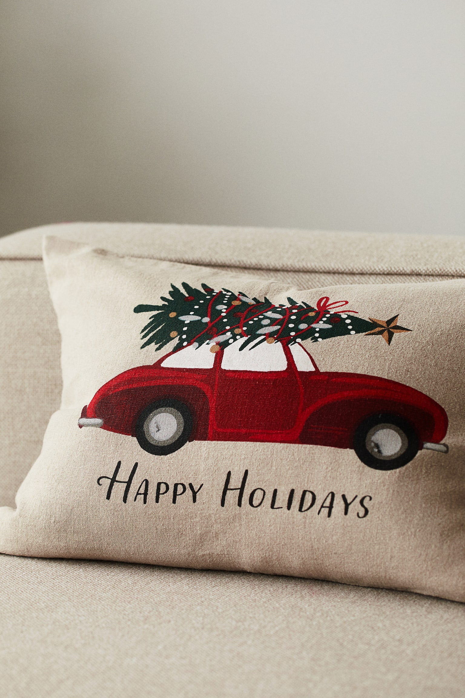 Printed cushion cover - Light beige/Happy Holidays - 4