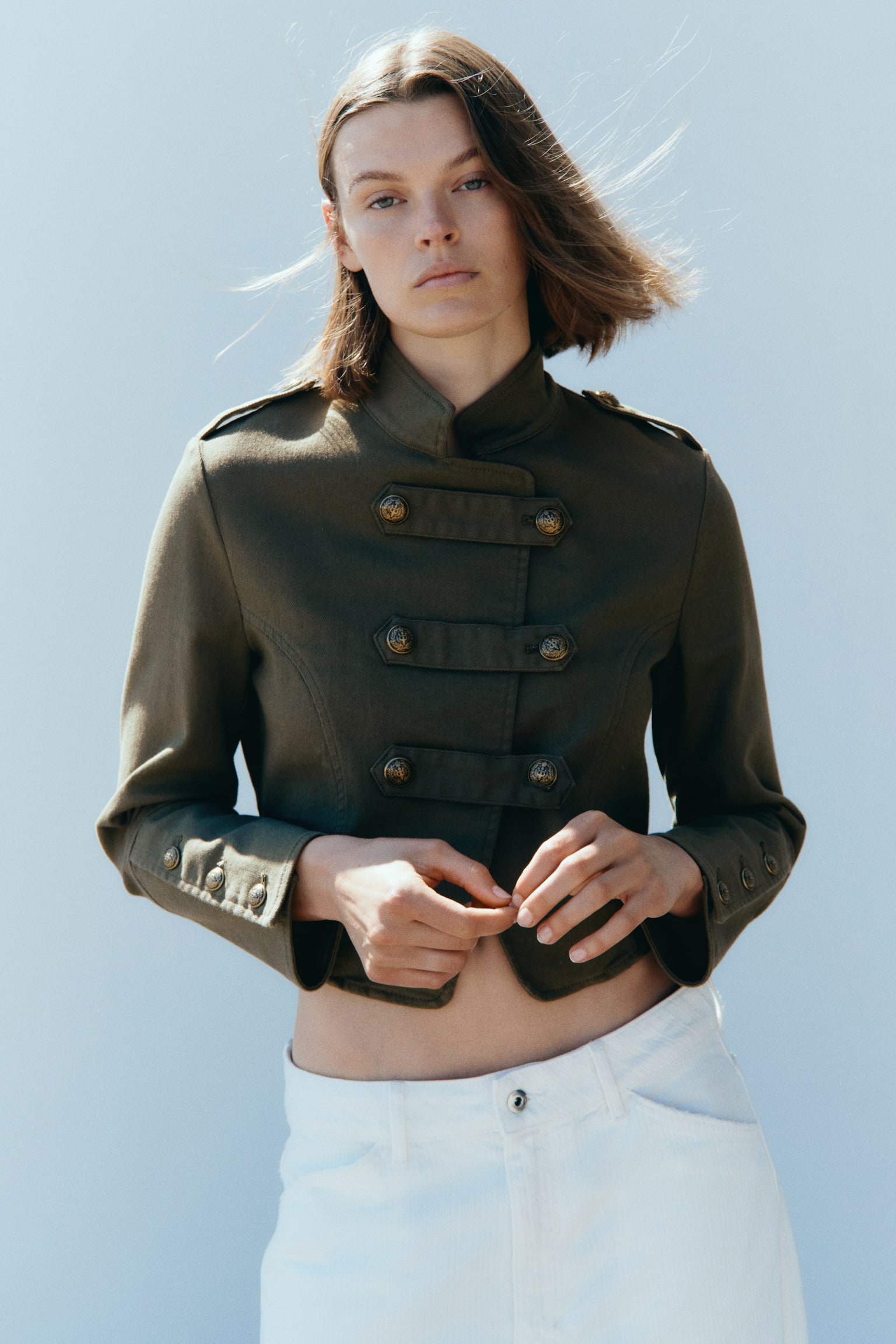 Short cotton jacket - Dark khaki green - 1