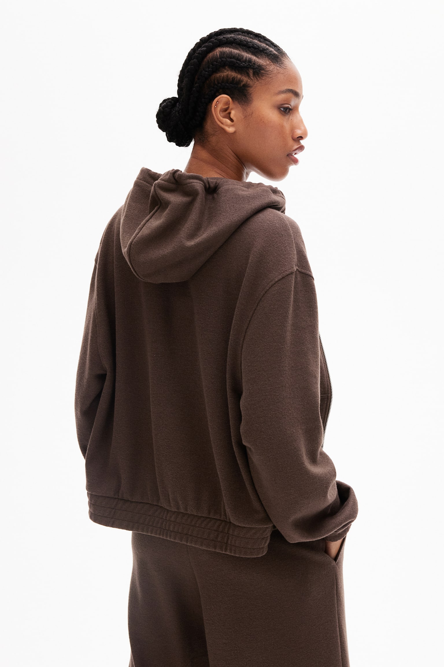 Jersey zip-through hoodie - Dark brown/Light grey marl/Black/Light dusty pink - 4