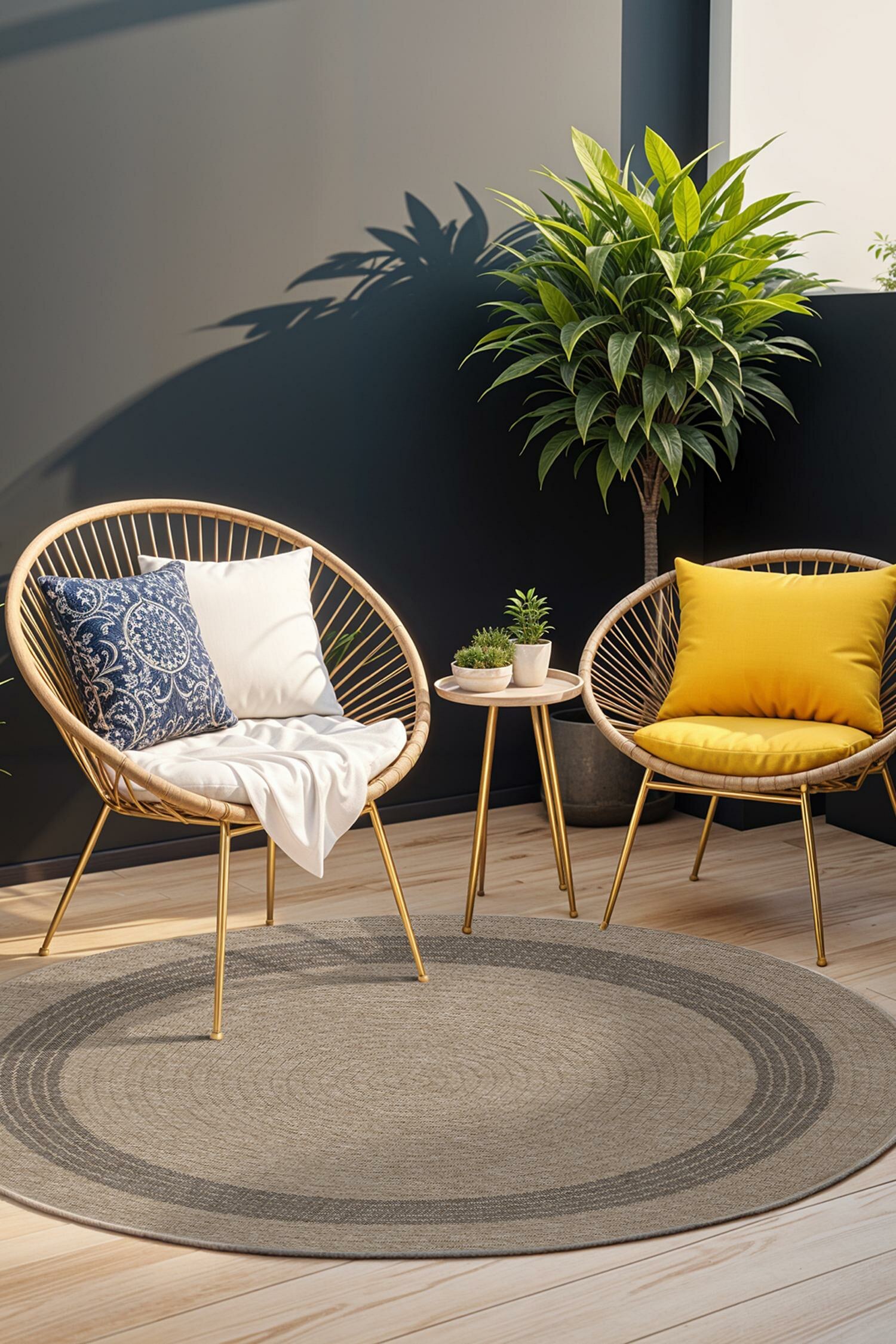 Round In- & Outdoor Cottage Jute-look Area Rug - Beige