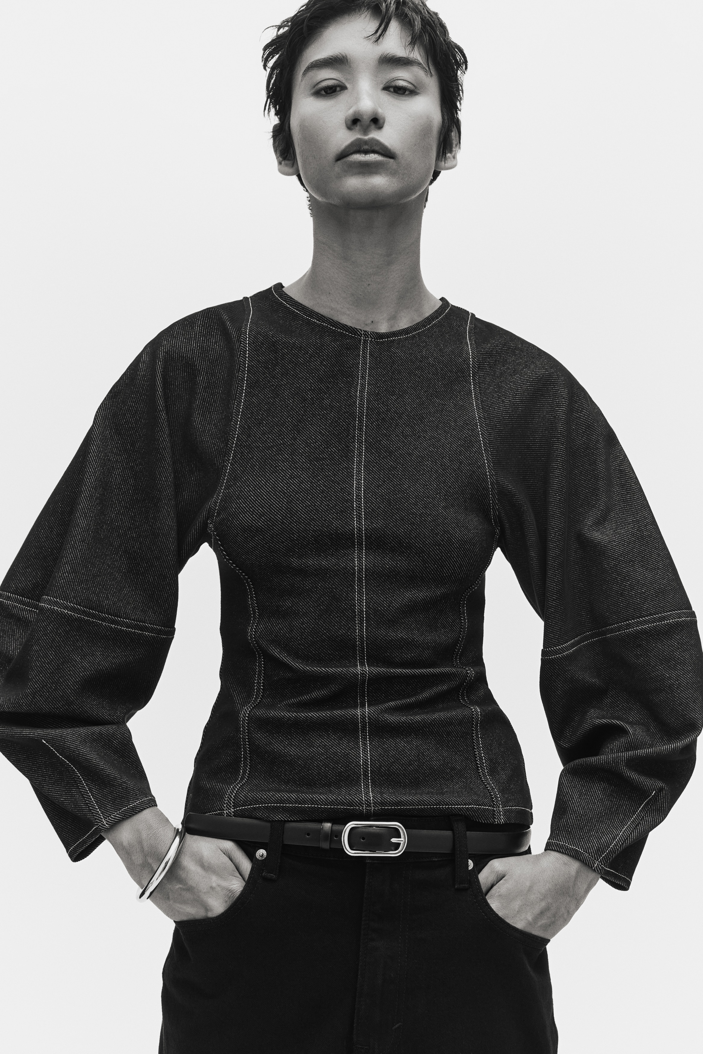 H & M - デニムライクトップス - グレー H & M - デニムライクトップス - グレー