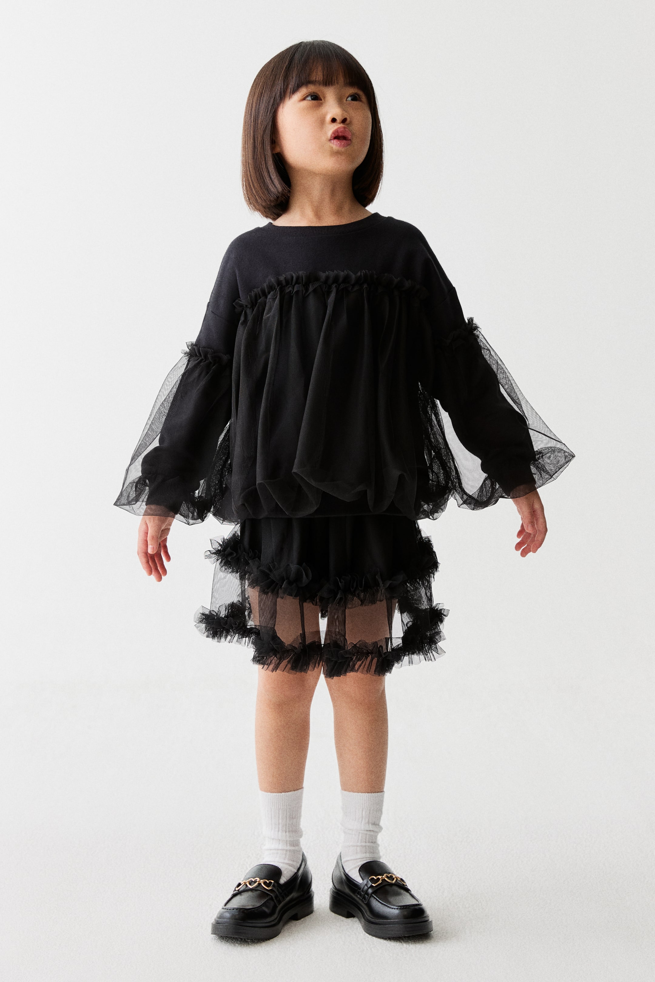 拡大画像を表示: チュールレイヤー スウェットトップス - ブラック - Kids | H&M JP 1