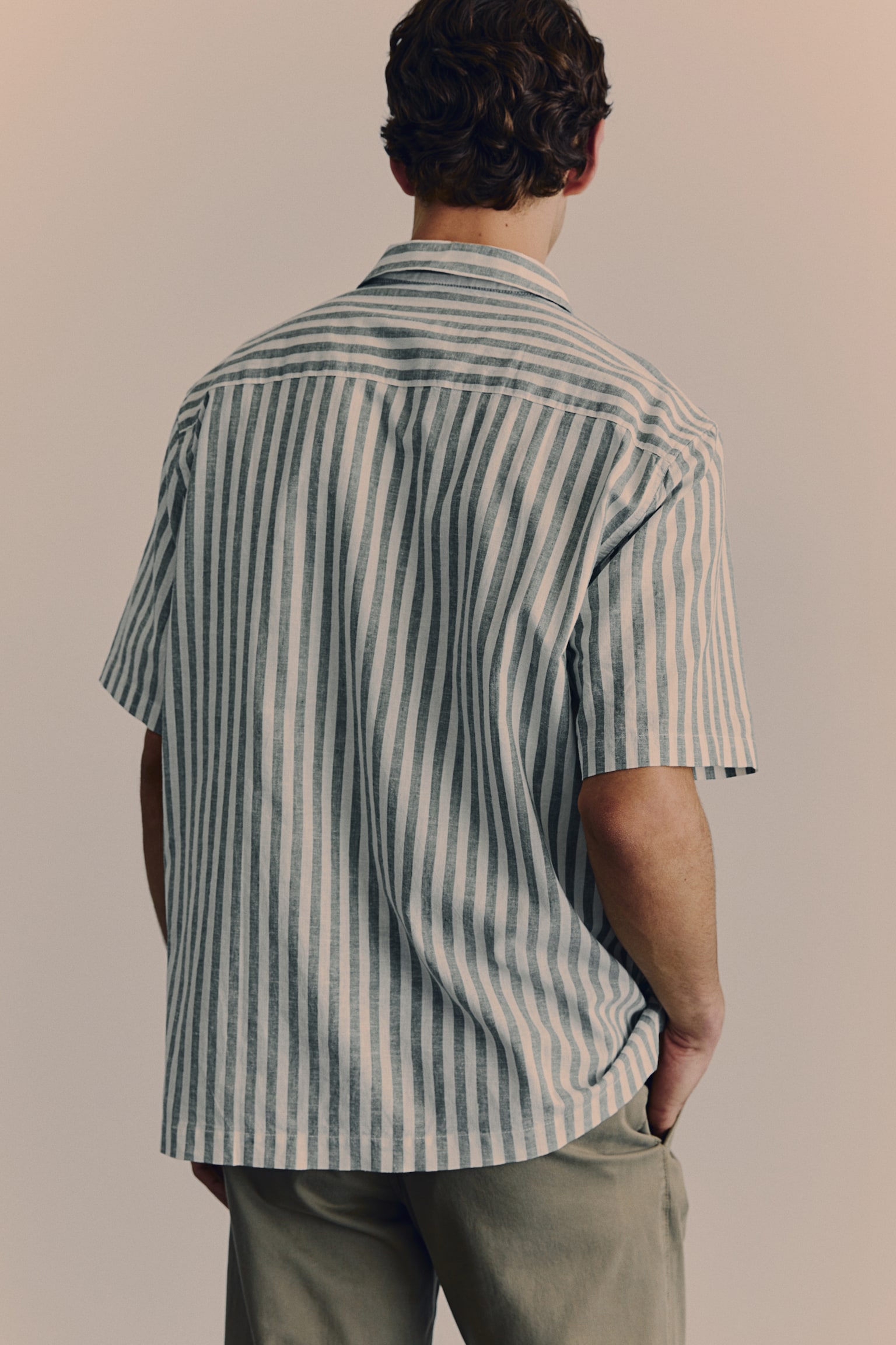 Regular Fit Linen-blend resort shirt - Green/Striped/Grey/Striped/Beige/Striped/Light blue/White striped - 3