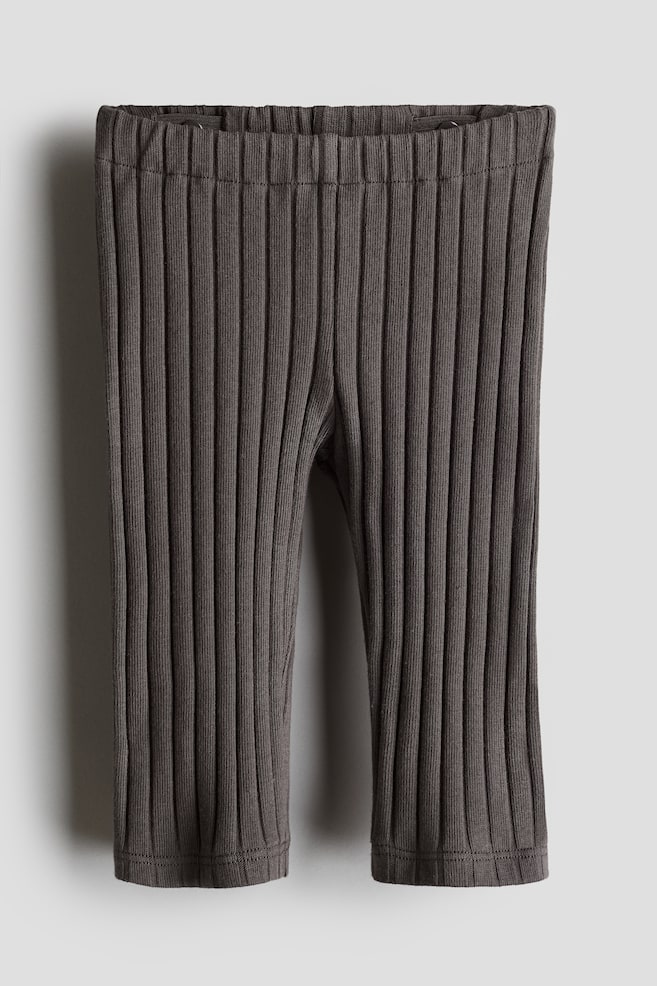 Wide-Ribbed Cotton Leggings - Dark gray/Light beige/Light dusty pink - 1
