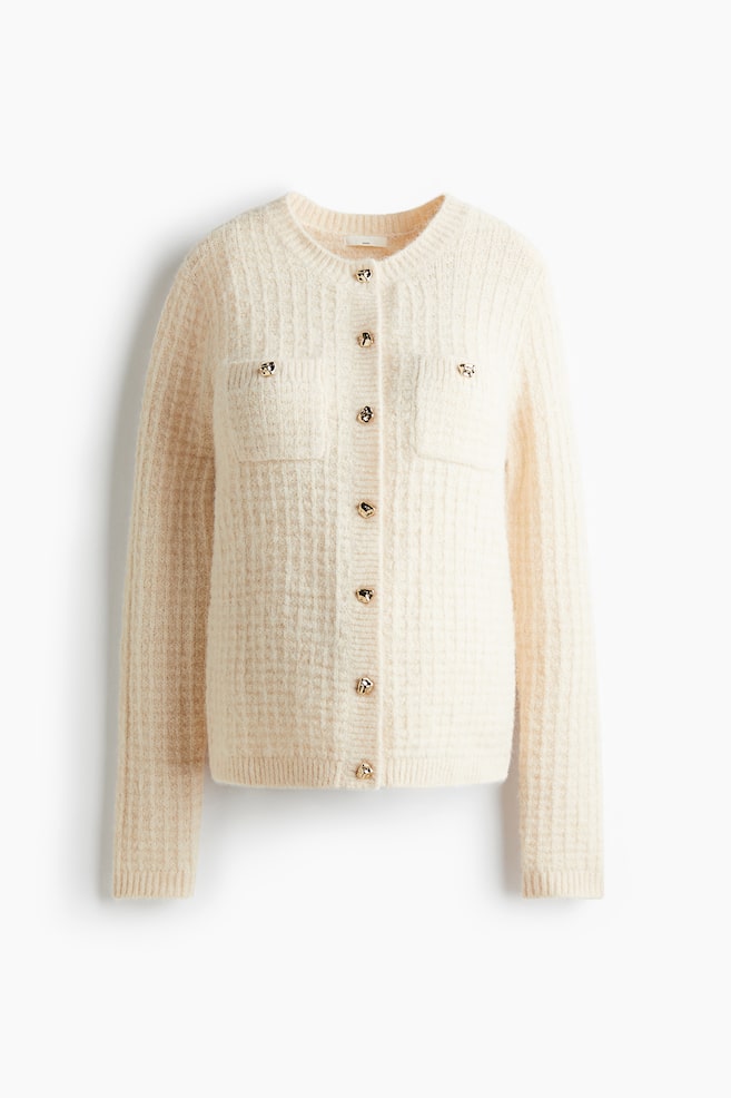 MAMA Cardigan tricotat structurat - Crem/Bleumarin - 1