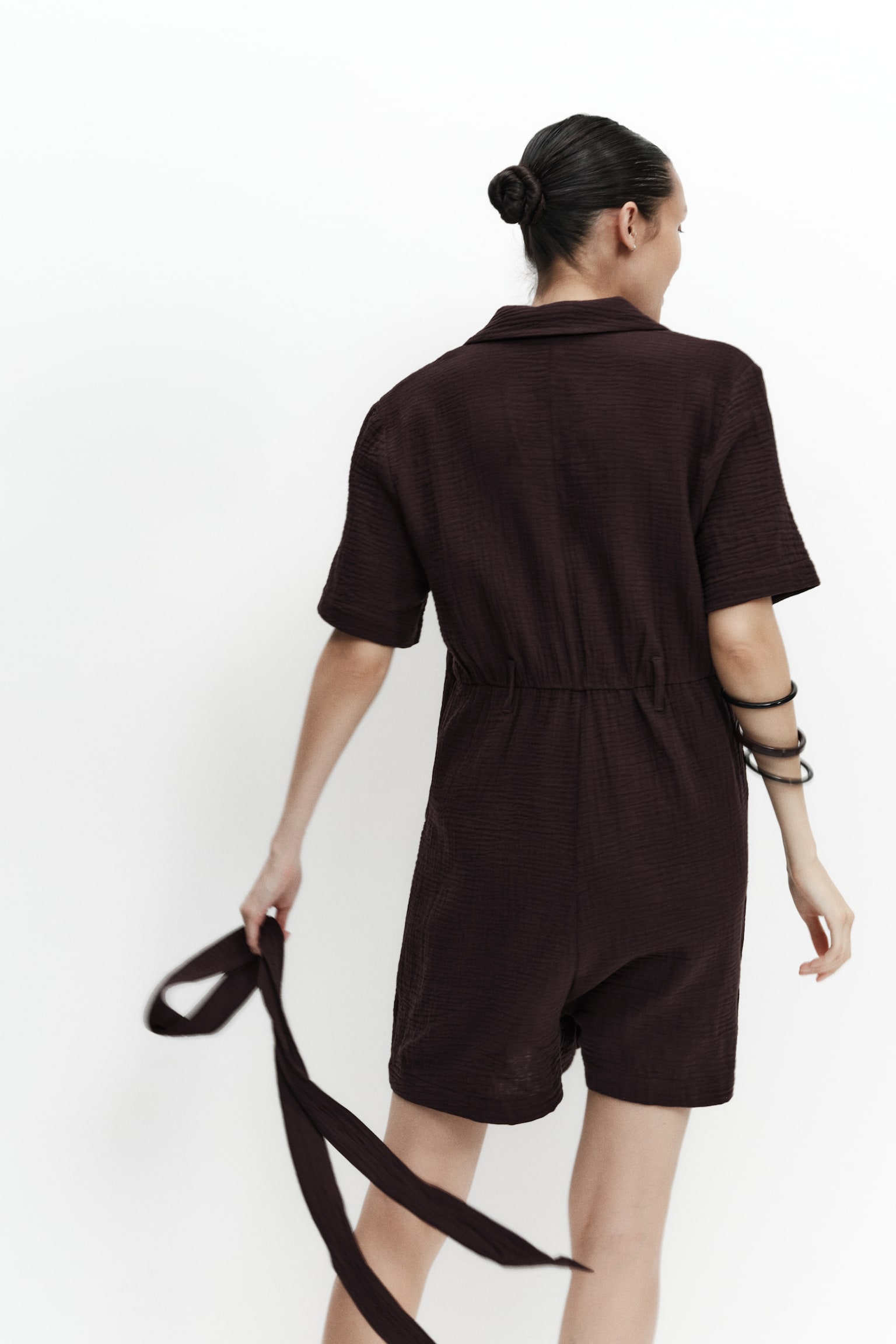 Женский комбинезон H&M Mama Cotton Muslin Romper, цвет: Тёмный коричневый — фото 6