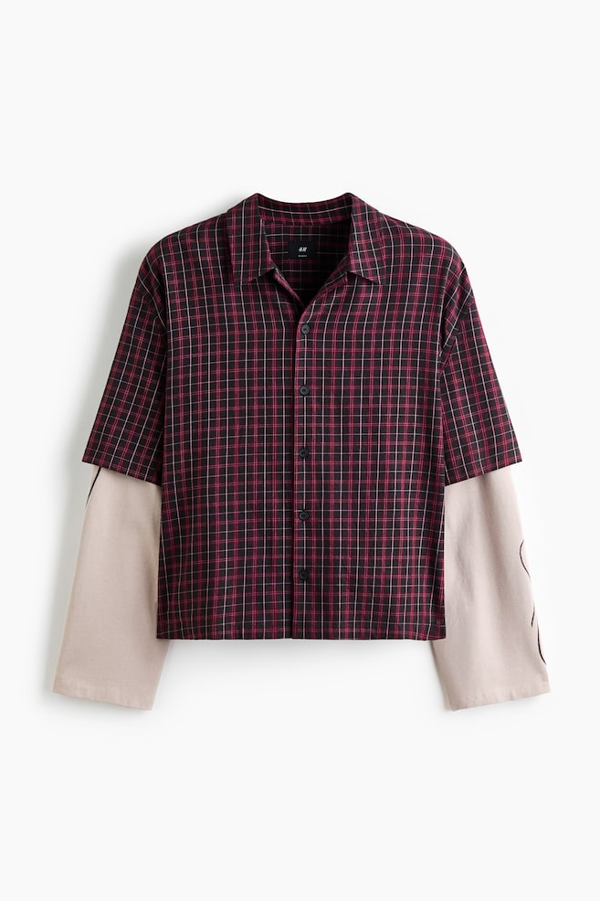 Relaxed-Fit Layered Shirt - Dark red/plaid/Dark gray/color block - 1