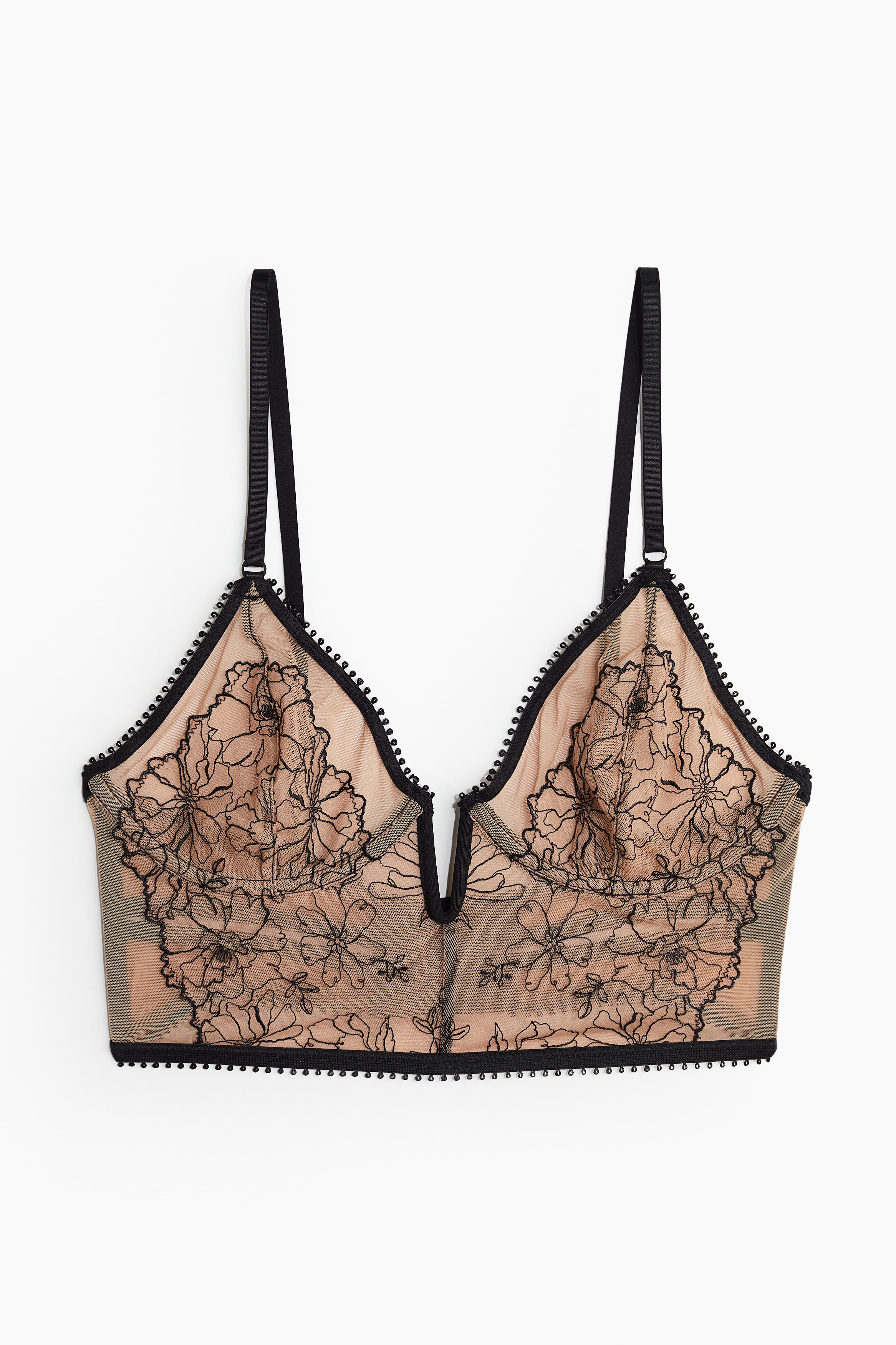 Dames - Beige/bloemen Geborduurde bustier zonder padding - Size: 75A  - H&M