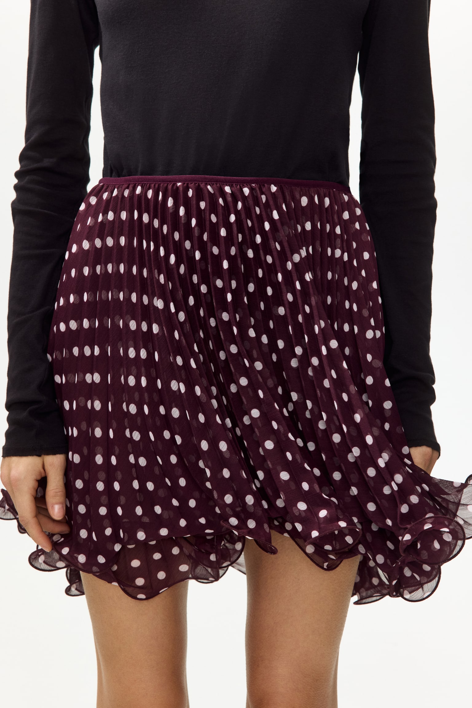 Pleated mini skirt - Burgundy/Polka dot/Brown/Leopard print - 3