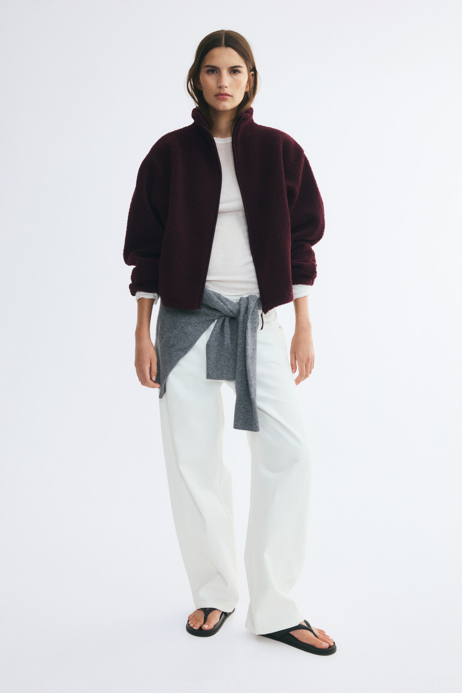 Женская куртка H&M Teddy Fleece, цвет: Бордовый — фото 4