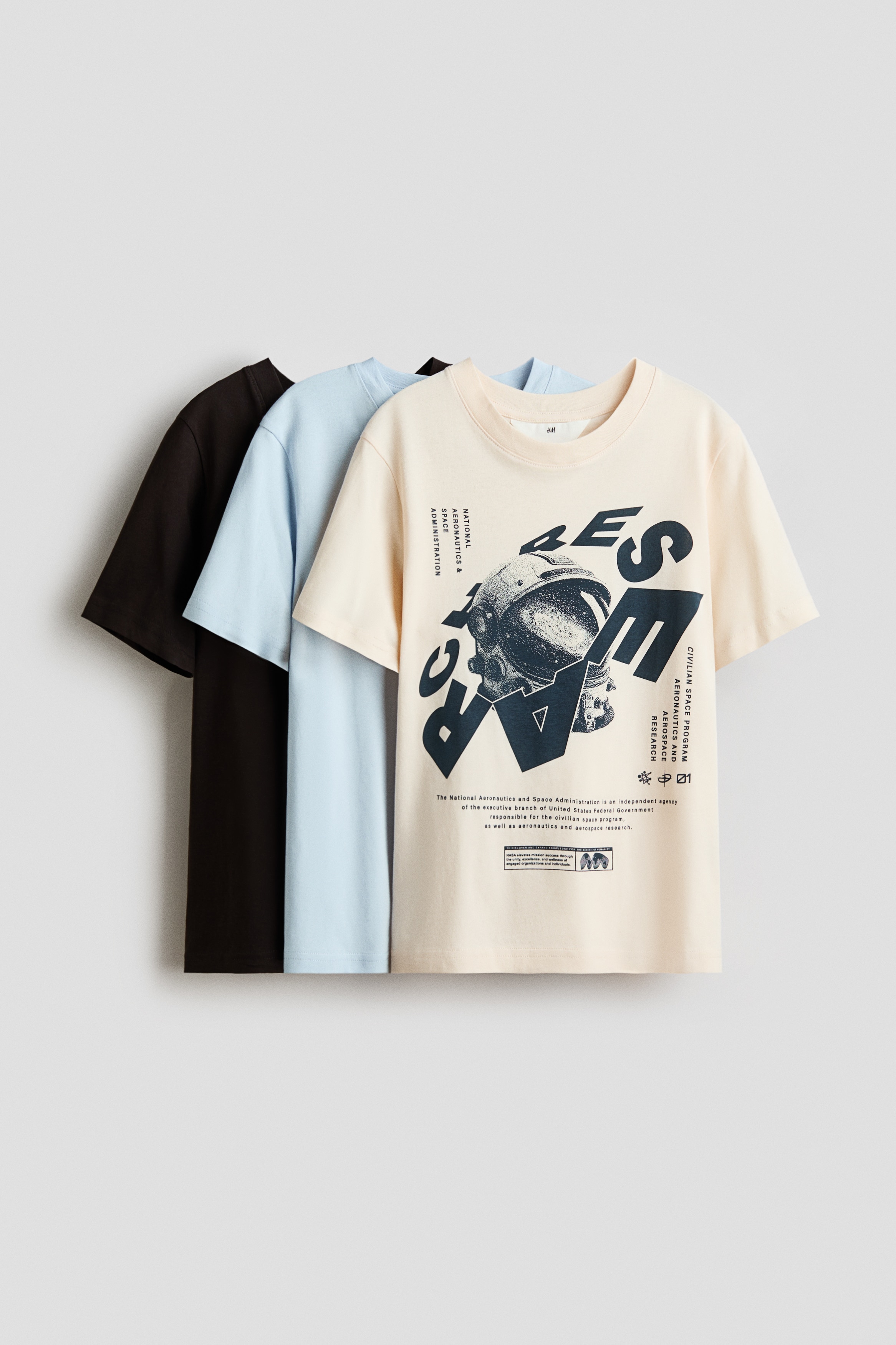 3-pack Cotton T-shirts - Light beige/NASA - Kids | H&M US