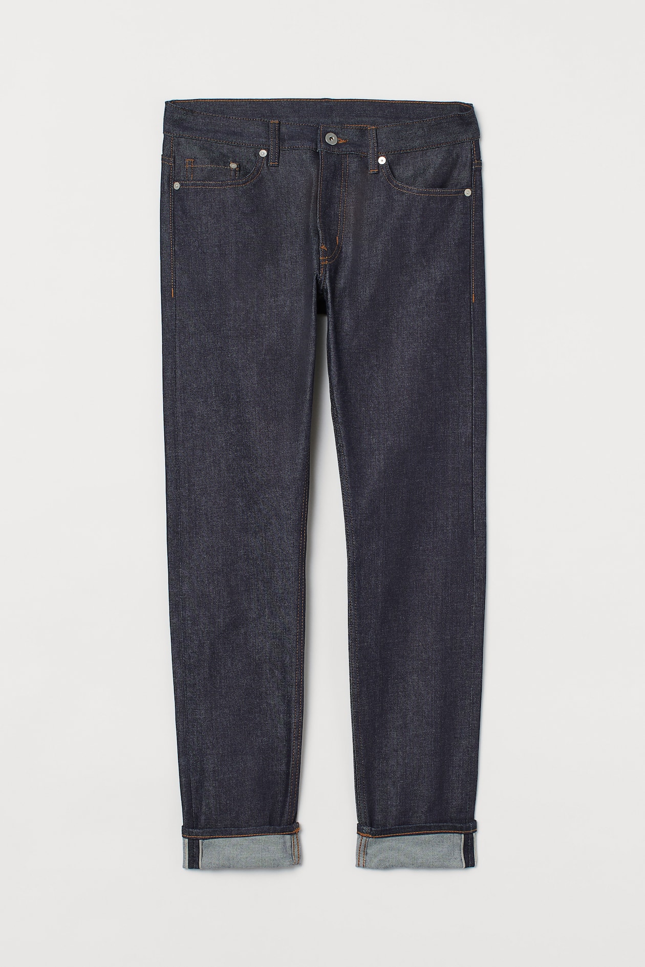 Slim Selvedge Jeans - Regular waist - Long - Dark denim blue - Men | H&M US