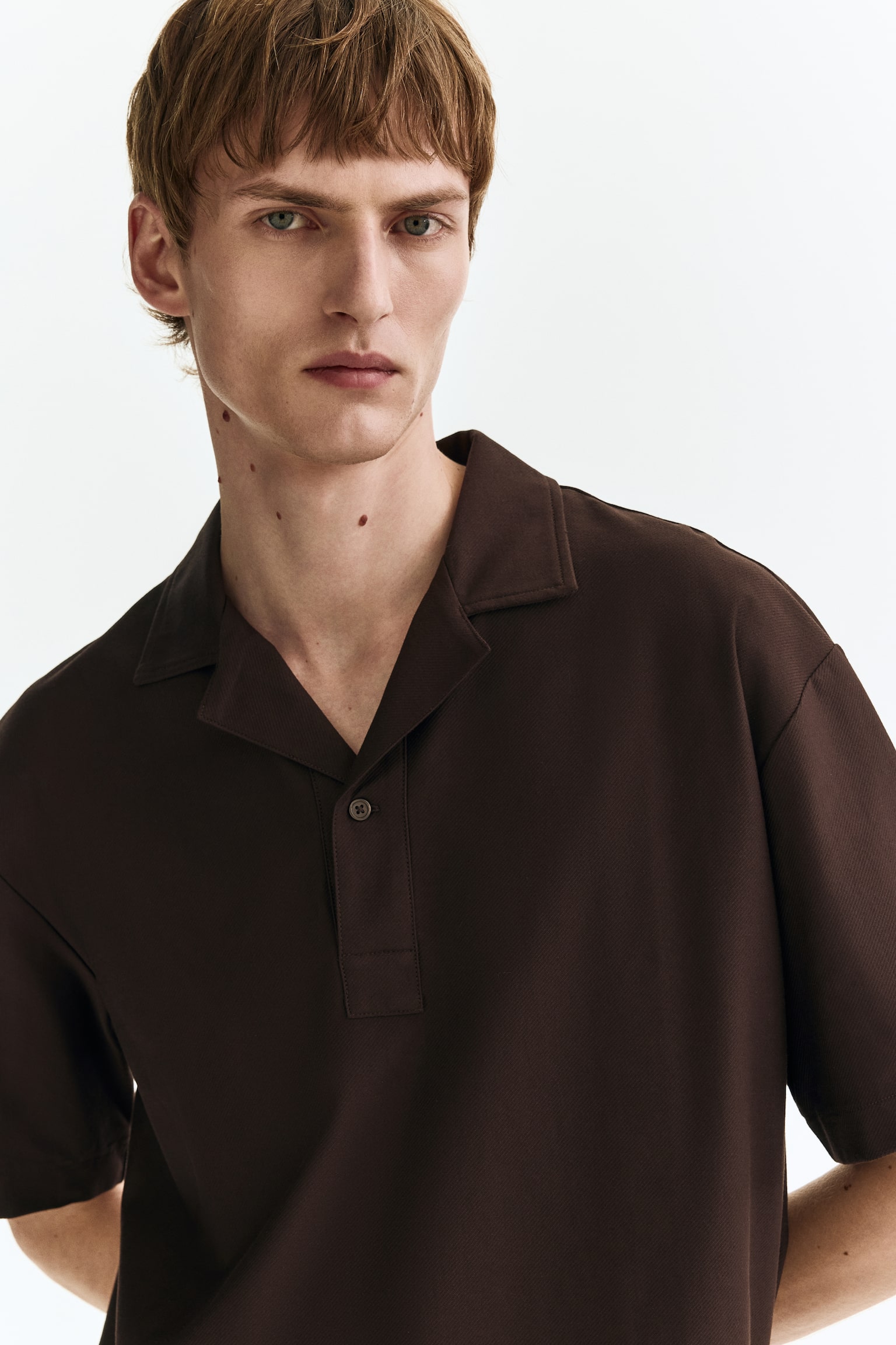 Loose Fit Polo shirt-Dark brown - 4