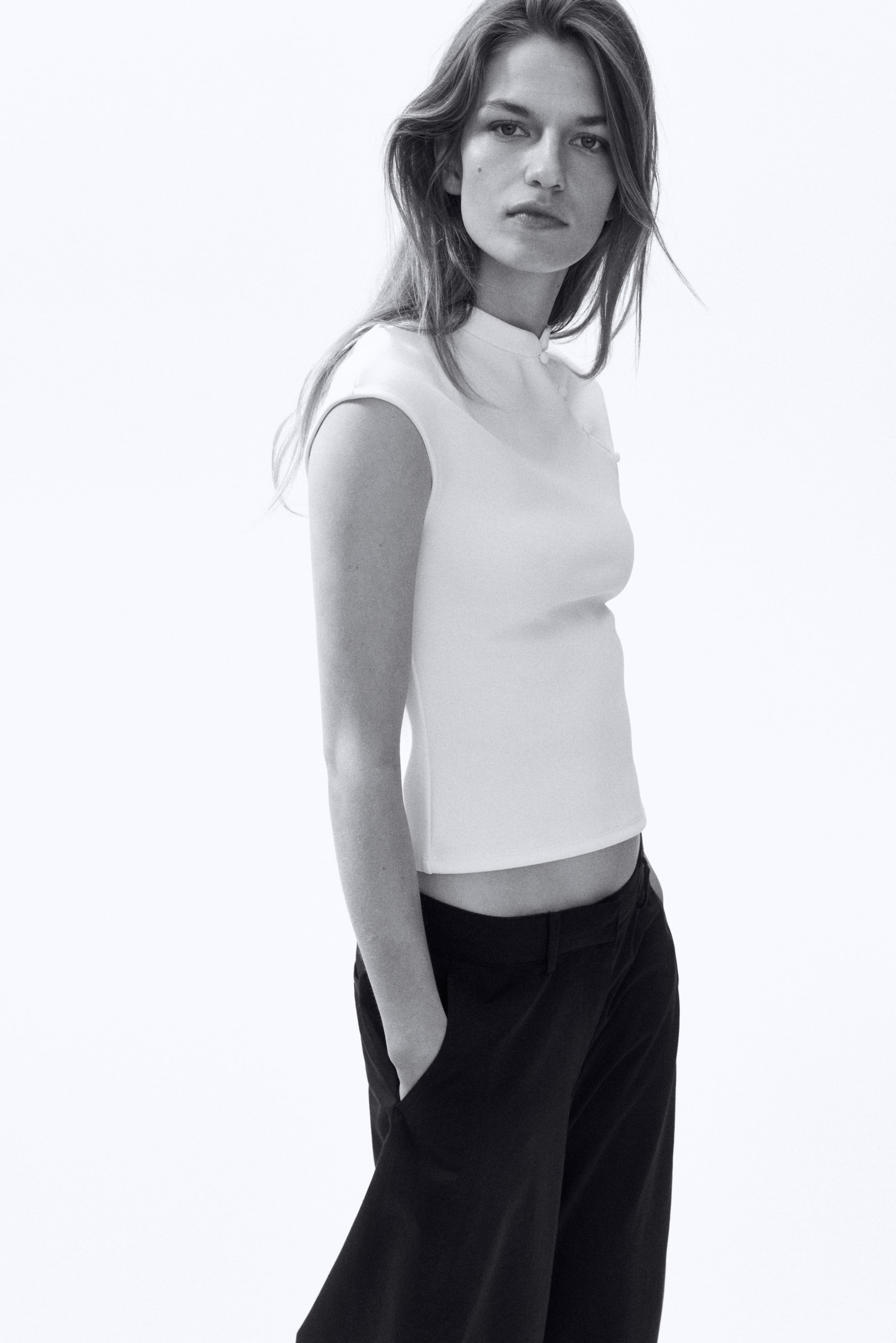 Cap-Sleeved Top with Button Detail