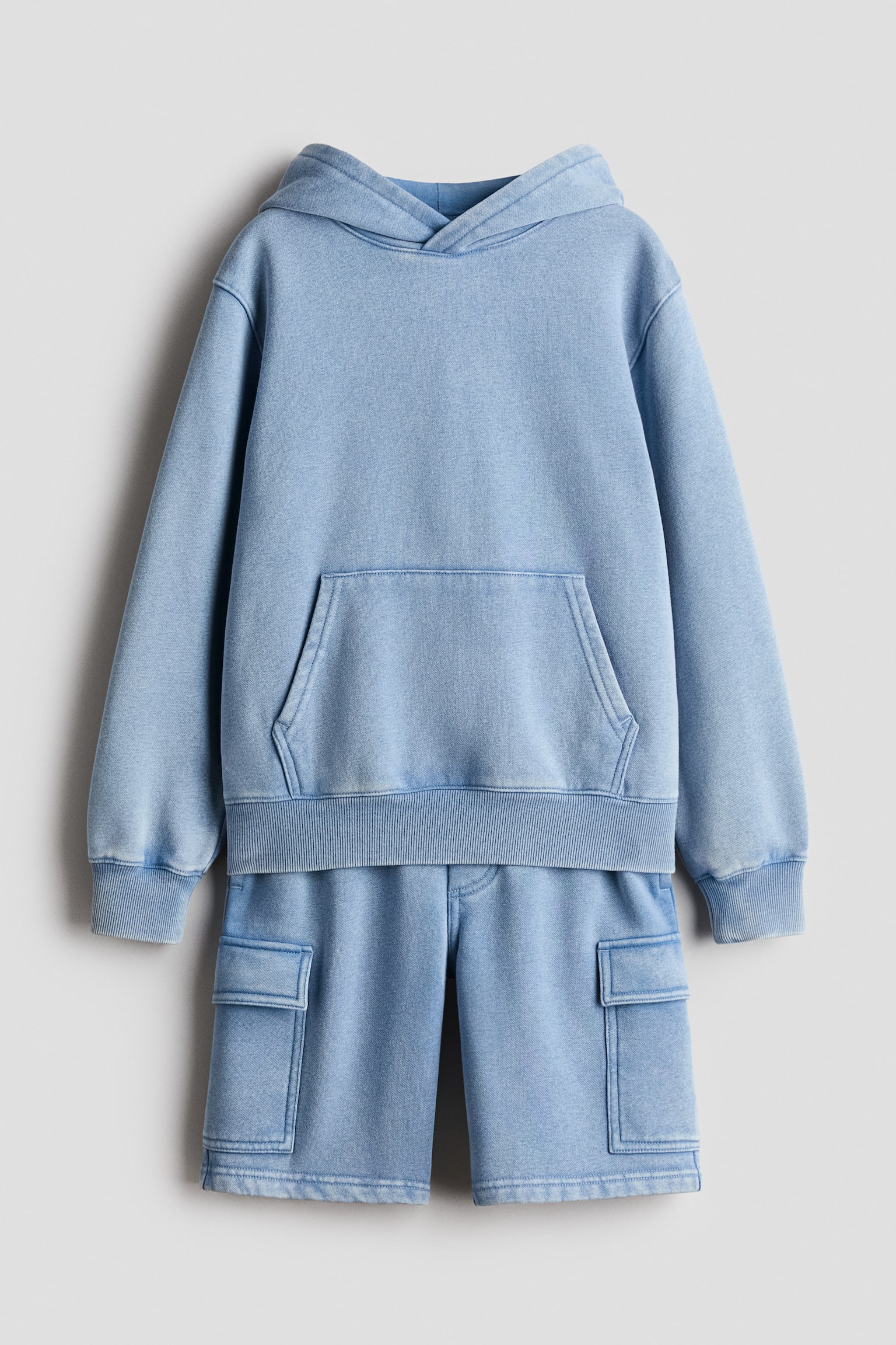 2-Piece Brushed-Inside Sweatshirt and Shorts Set - Dusty blue