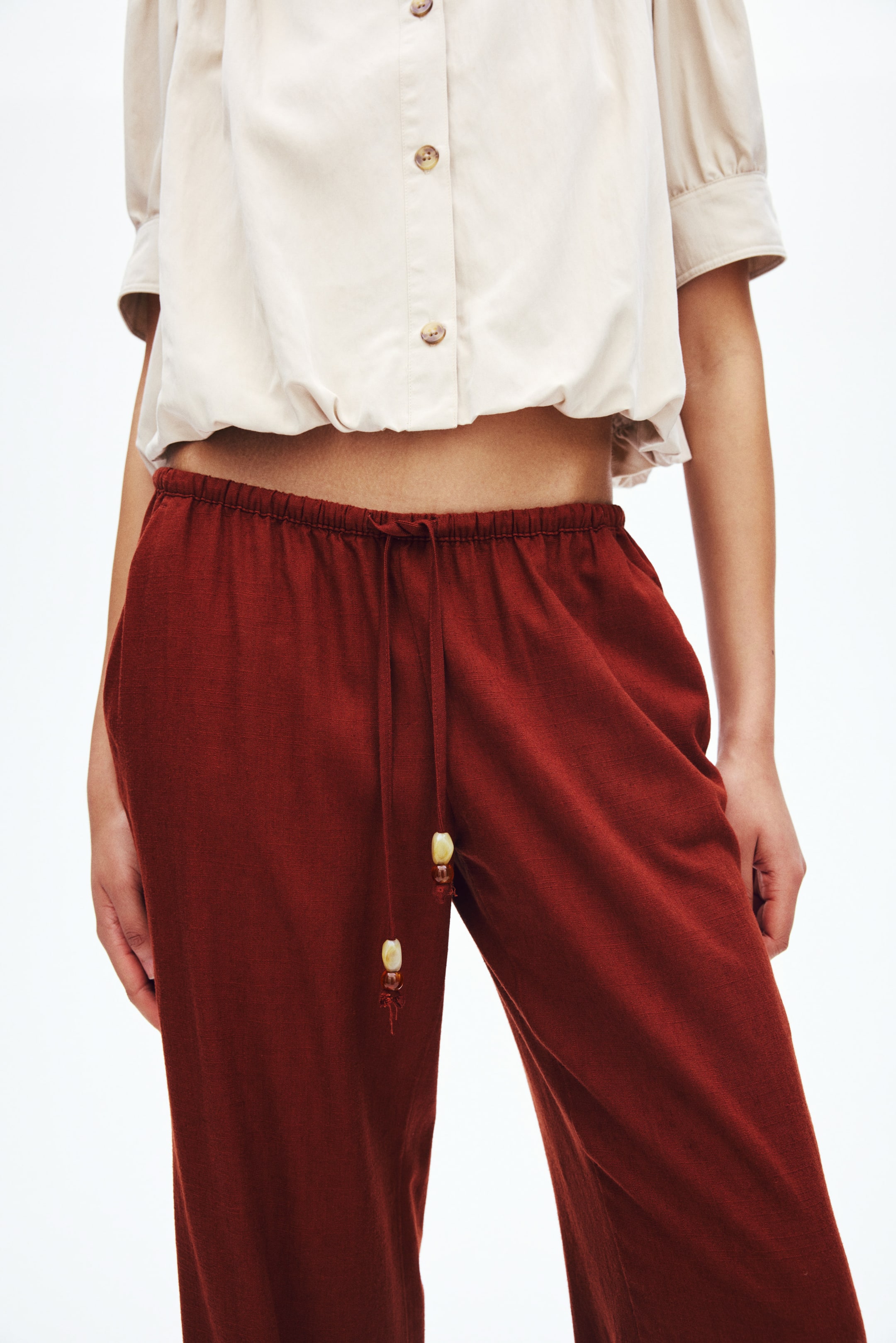Linen-Blend Drawstring Pants