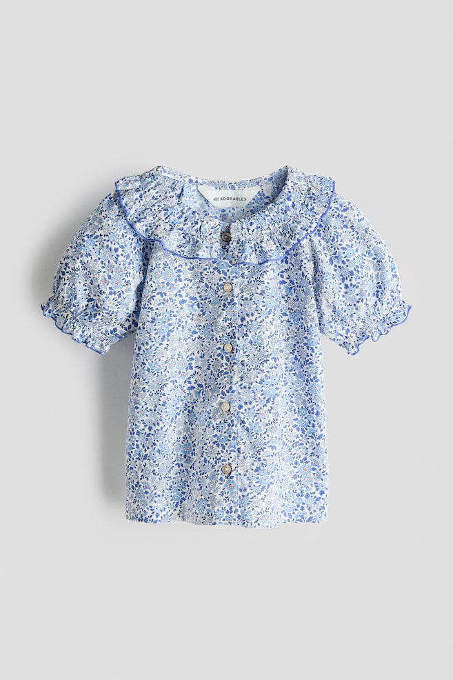 Bedruckte Baumwollbluse - Blau/Geblümt - 1