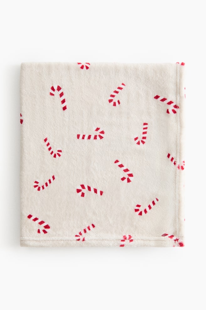 Fleece Baby Blanket - Light beige/candy canes - 1