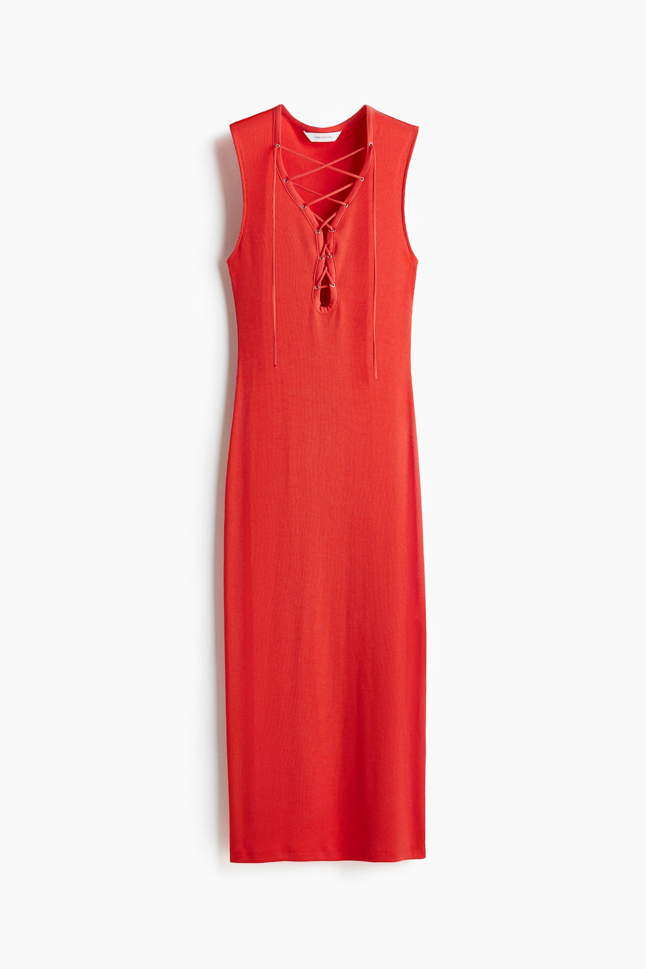 Women's Red Ribbed Lace-Up Dress | H&M US Women's Red Ribbed Lace-Up Dress | H&M US