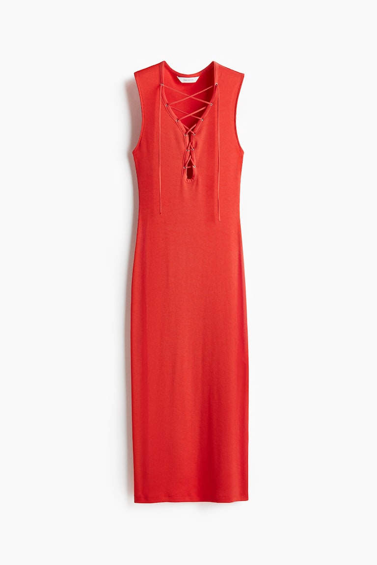 Women's Red Ribbed Lace-Up Dress | H&M US