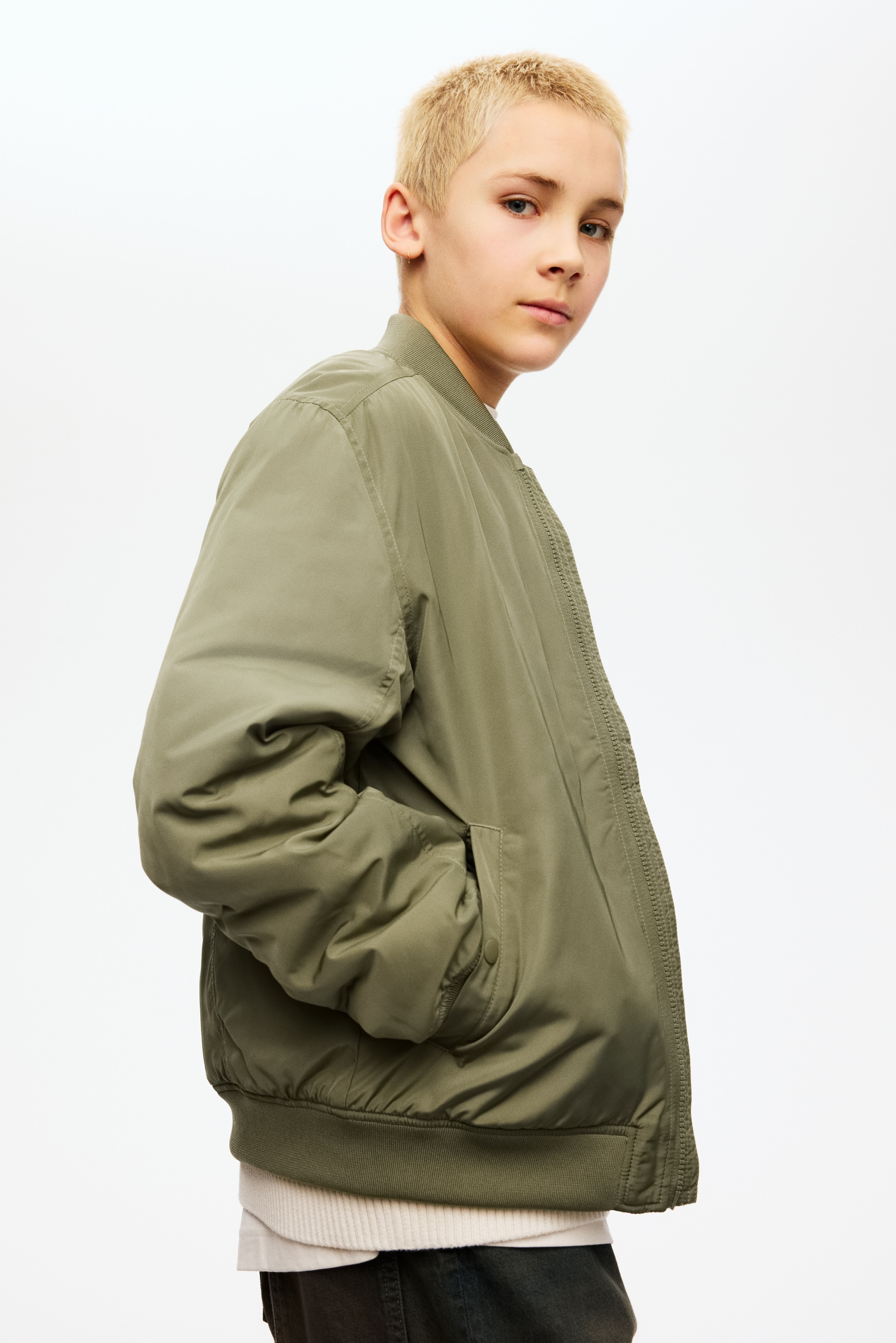 Padded bomber jacket - Khaki green/Navy blue/Black