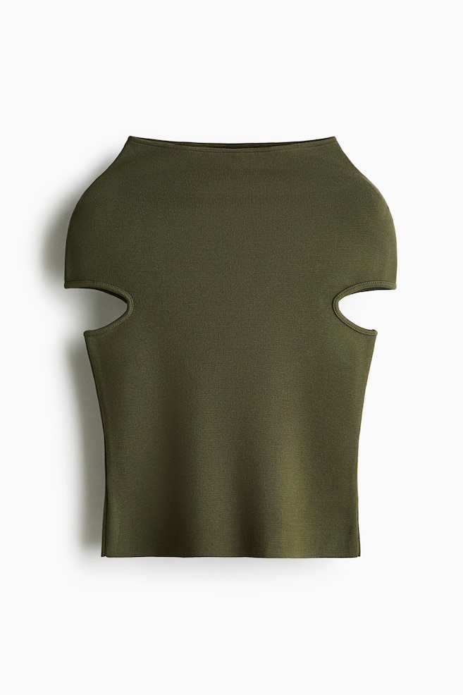 Mock Turtleneck Top - Dark khaki green/Cream/Black - 1