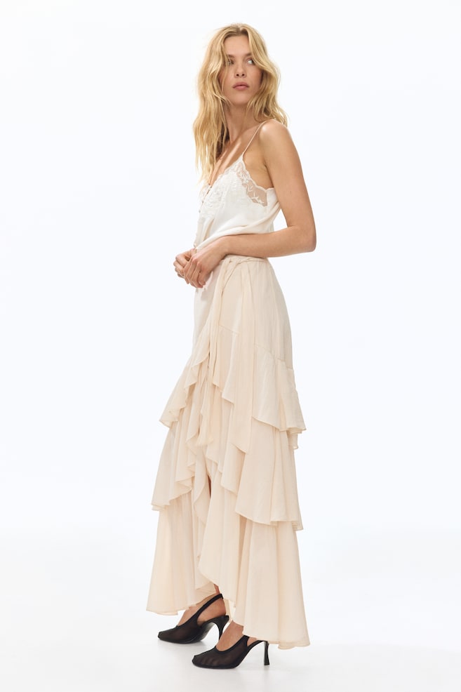 Tiered Wrap Skirt - Light beige/Black - 2