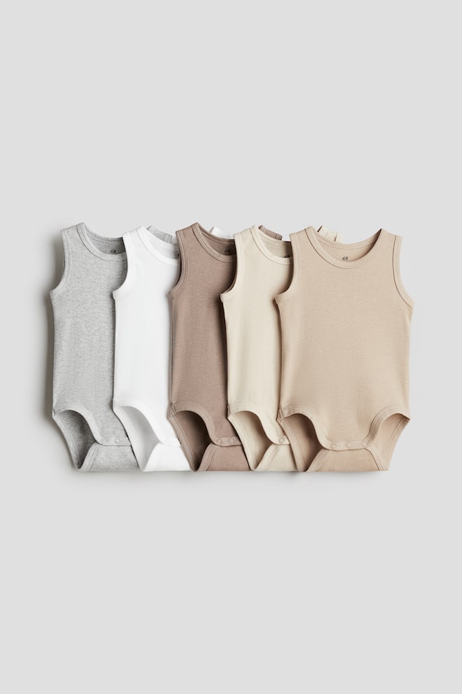 5-pack cotton bodysuits - Light beige/Light grey marl/Dark grey/Striped/Green/Blue/Light pink/Light grey marl/Pink/Light purple/White/Light green/Peach - 1