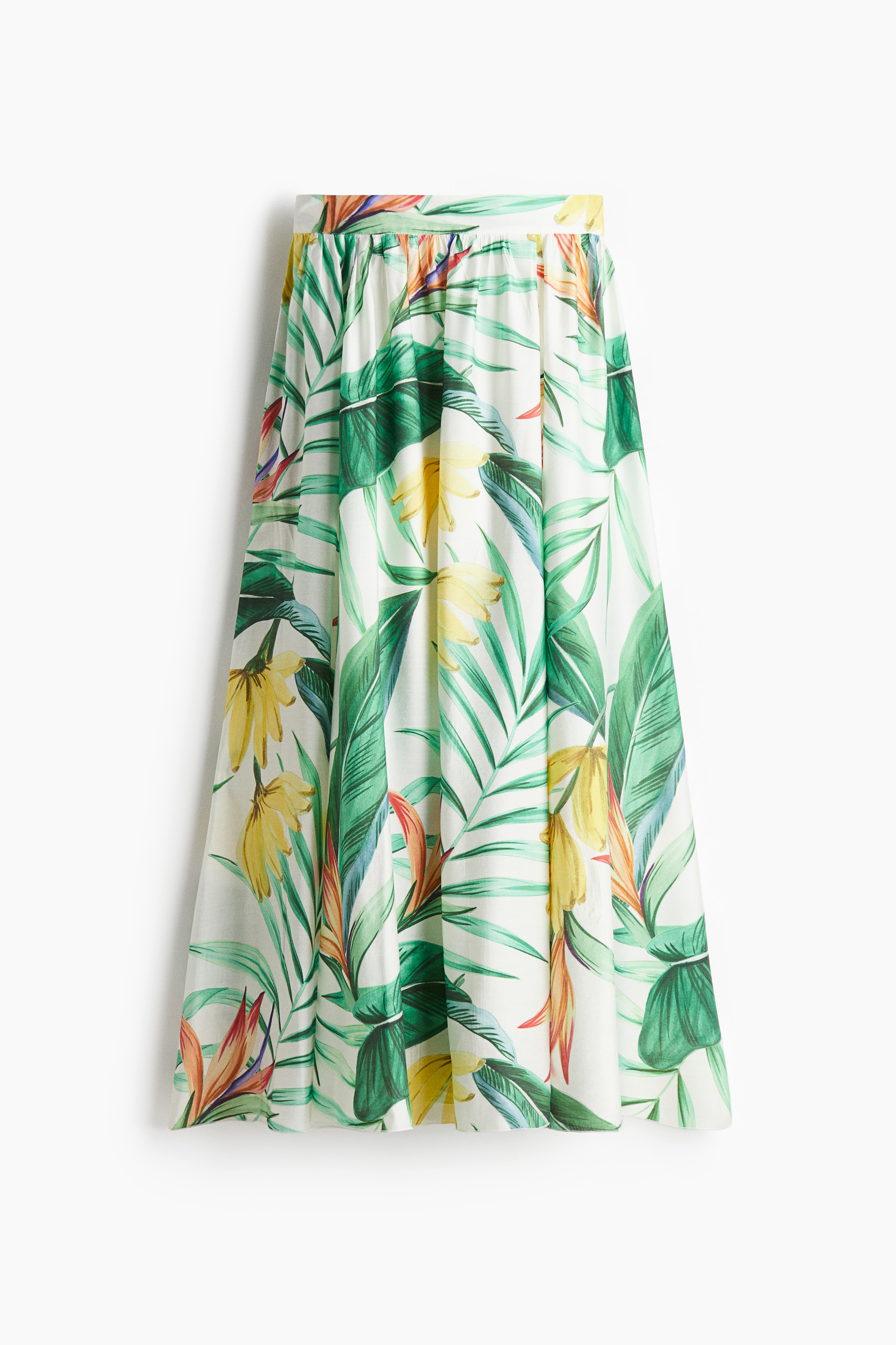 Voluminous maxi skirt - White/Patterned/Powder pink
