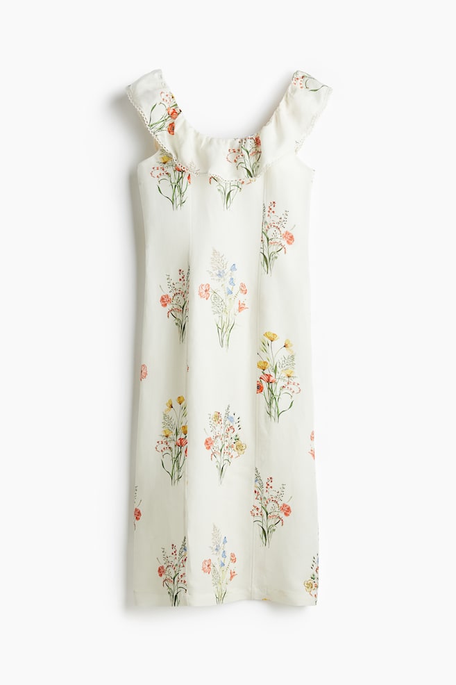 Kleid aus Leinenmix - Weiß/Geblümt - 1