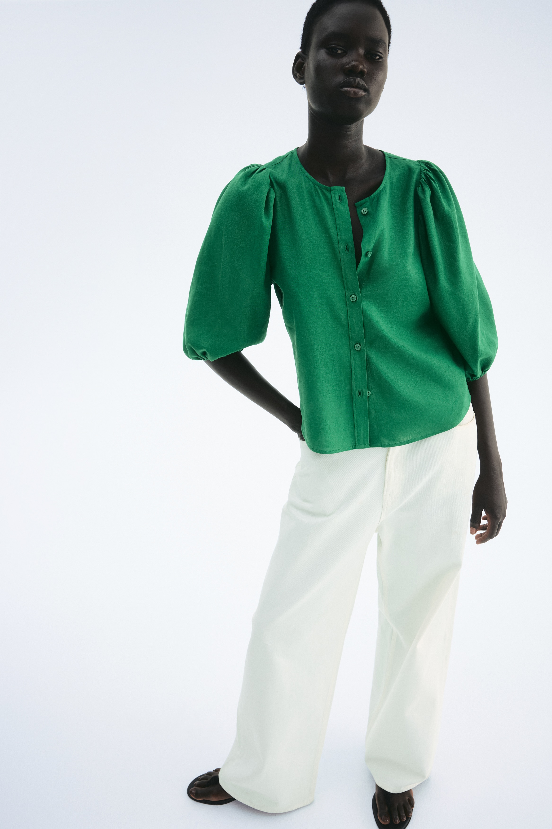 Linen-blend blouse