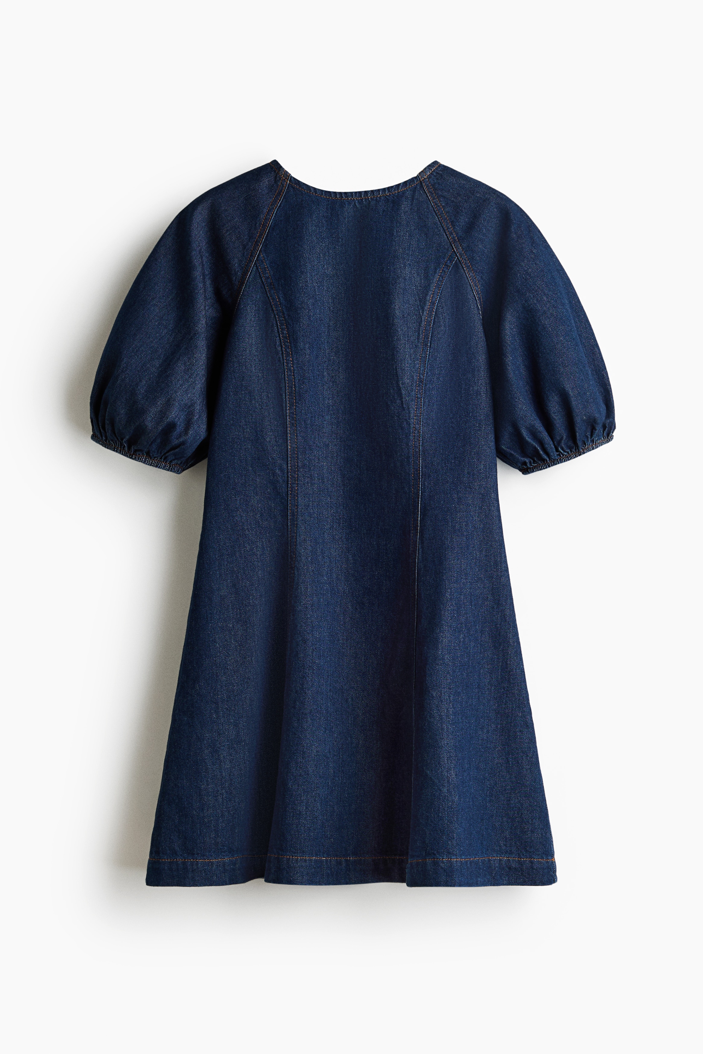 Balloon-Sleeved Denim Dress - Dark denim blue