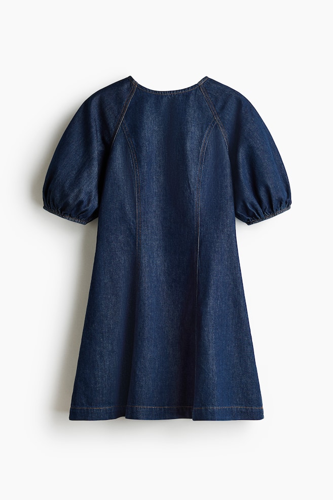 Denim jurk met ballonmouwen - Donker denimblauw - 1