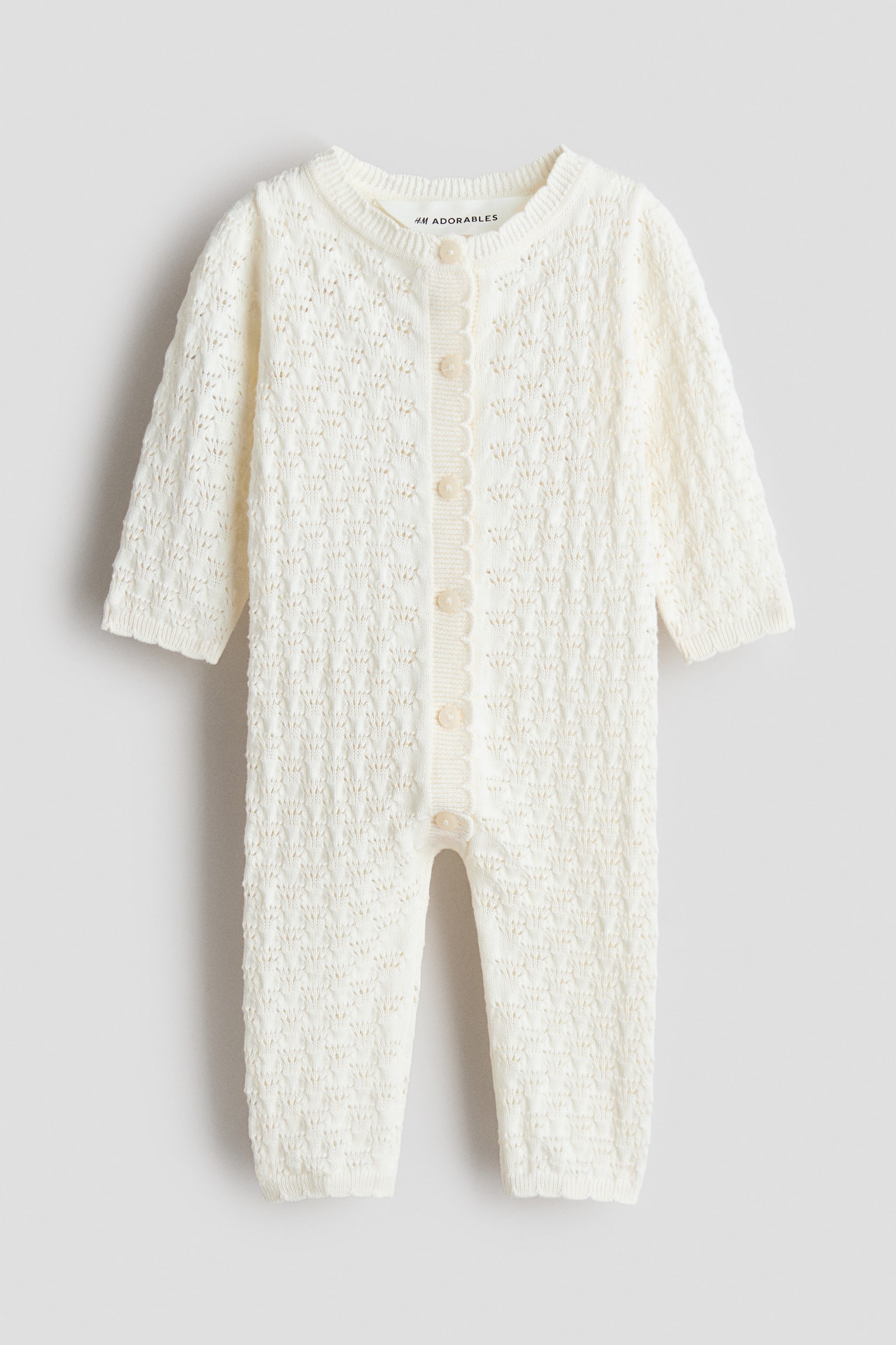 Cotton pointelle romper suit - Cream - 1