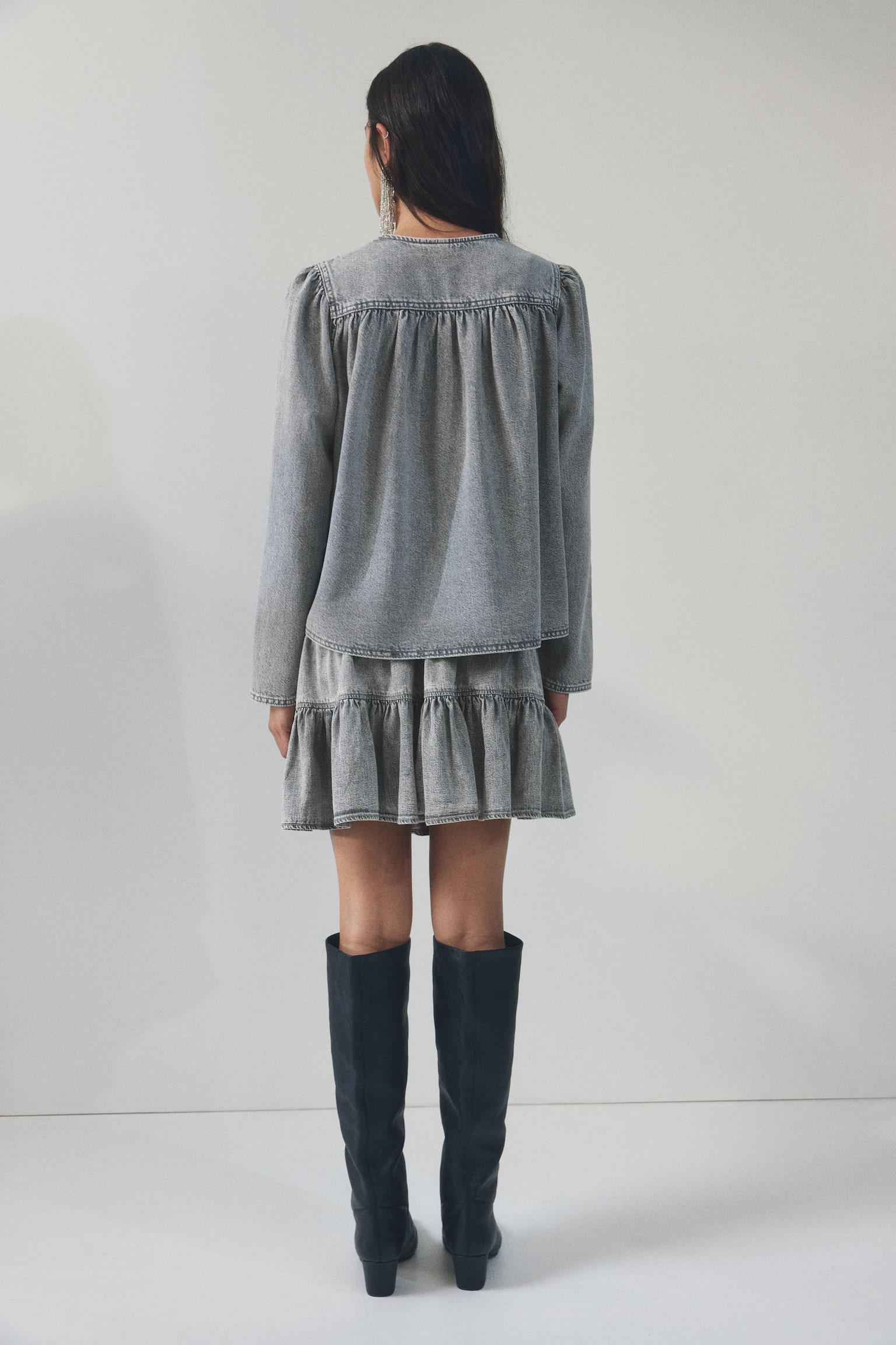 Puff-sleeved denim jacket - Washed grey/Light denim blue - 6