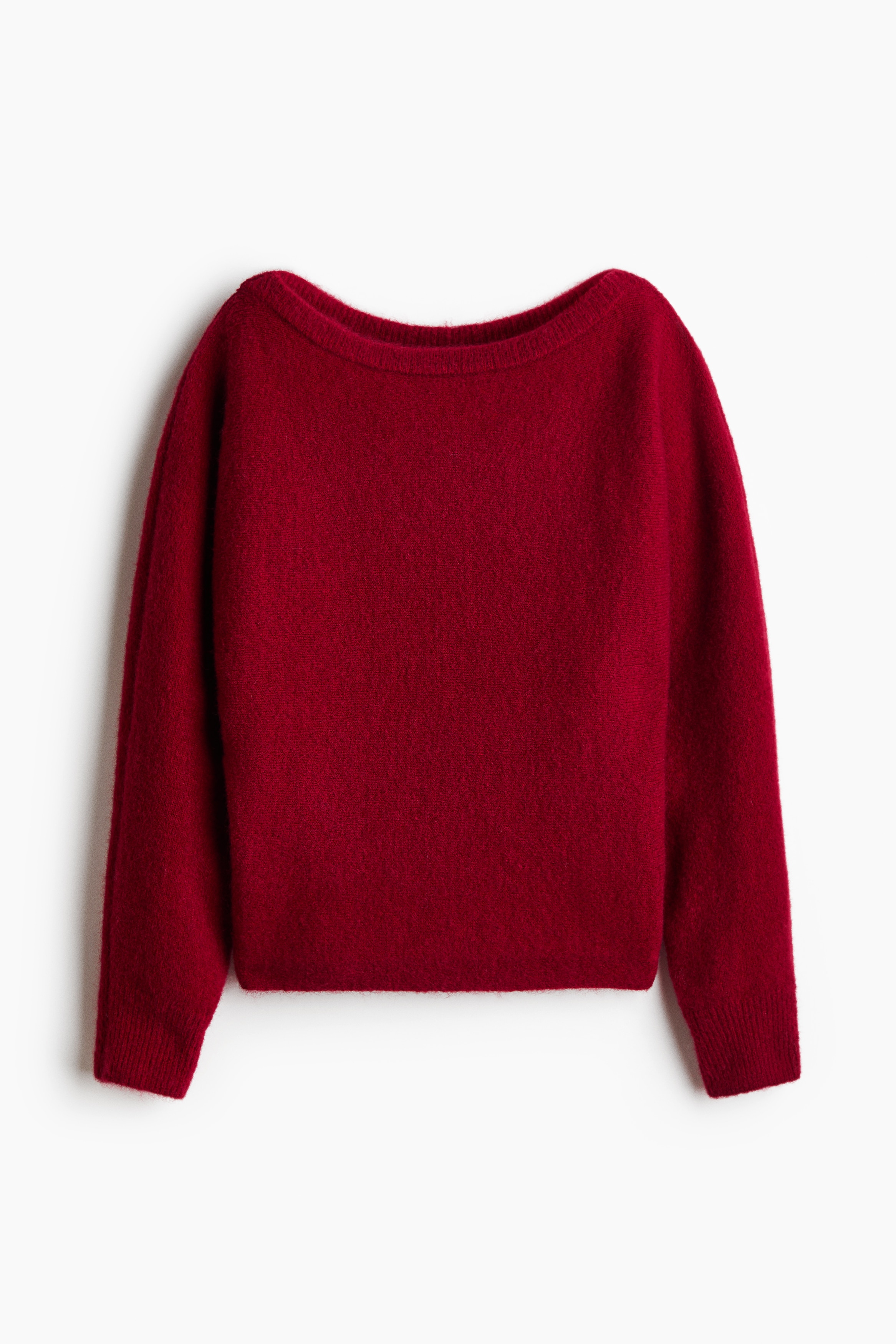 Brushed boat-neck jumper - Dark red/Cream/Black