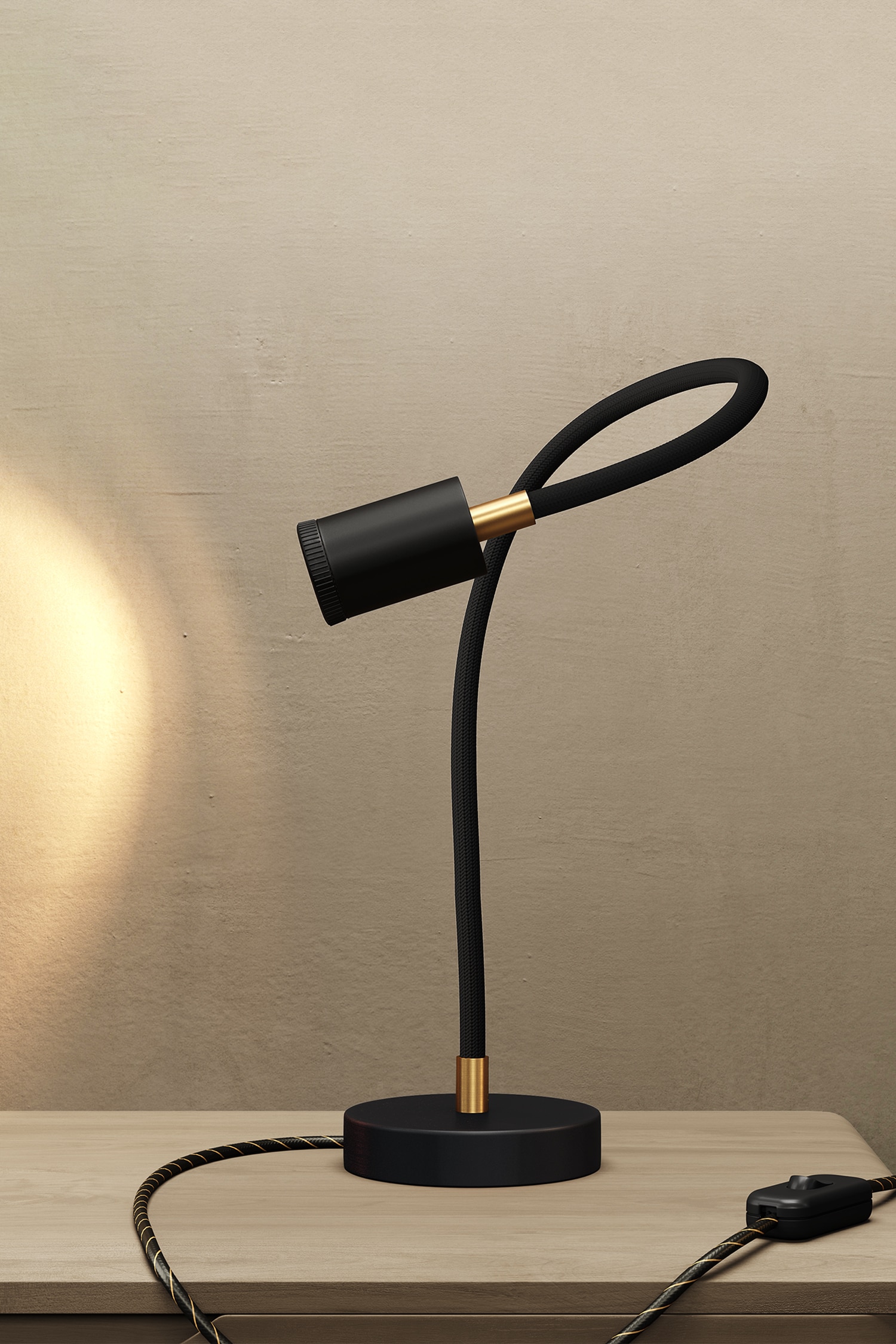 Flex-bordlampe Med Spotlight - Sort/Børstet Bronze