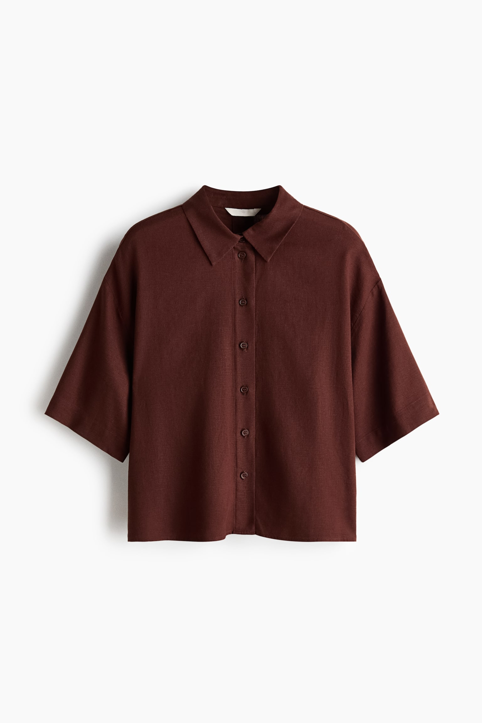 Linen-blend shirt - Dark brown/Bright red - 1