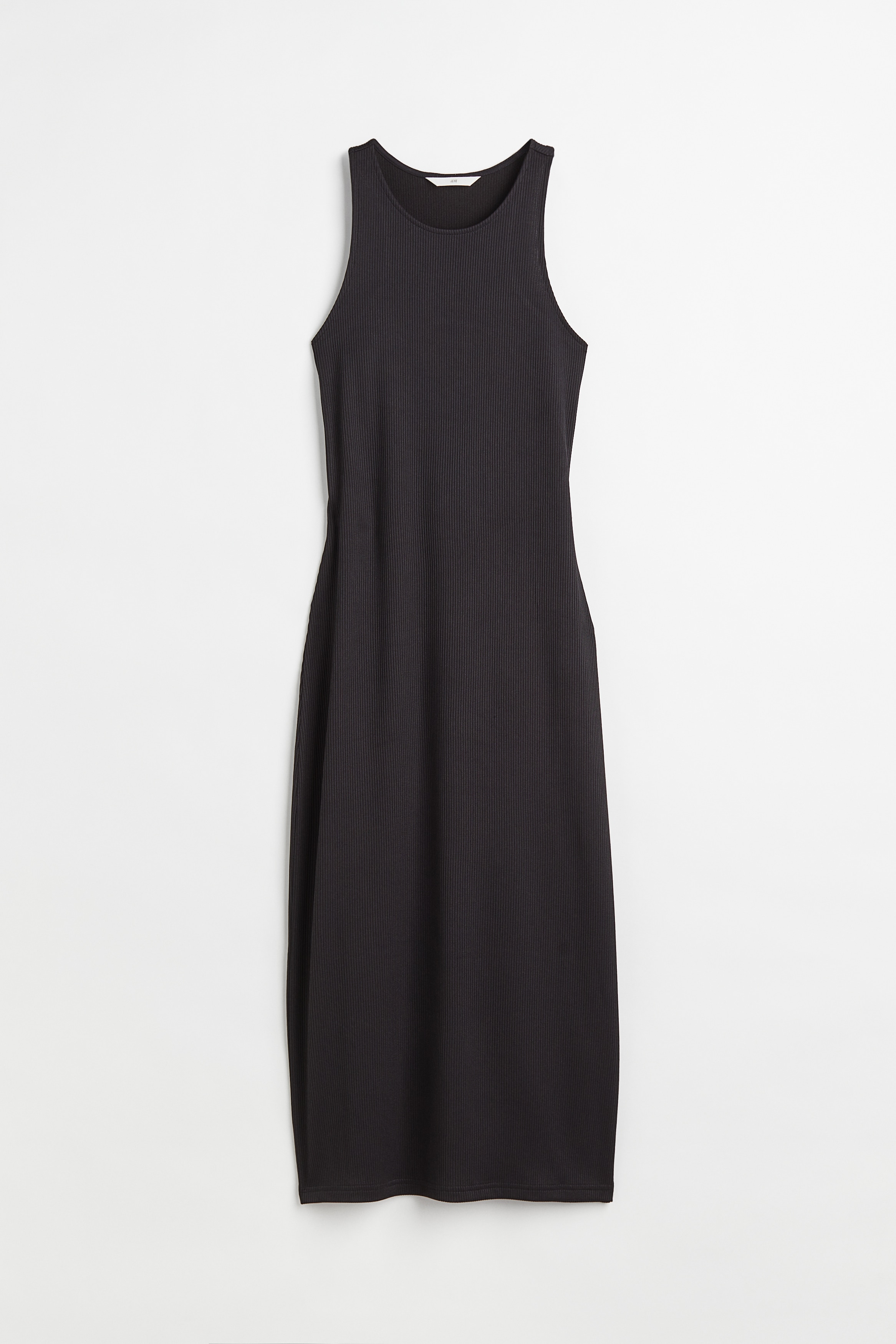 H & M - Geripptes Kleid mit Cut-out im Rücken - Schwarz - Damen