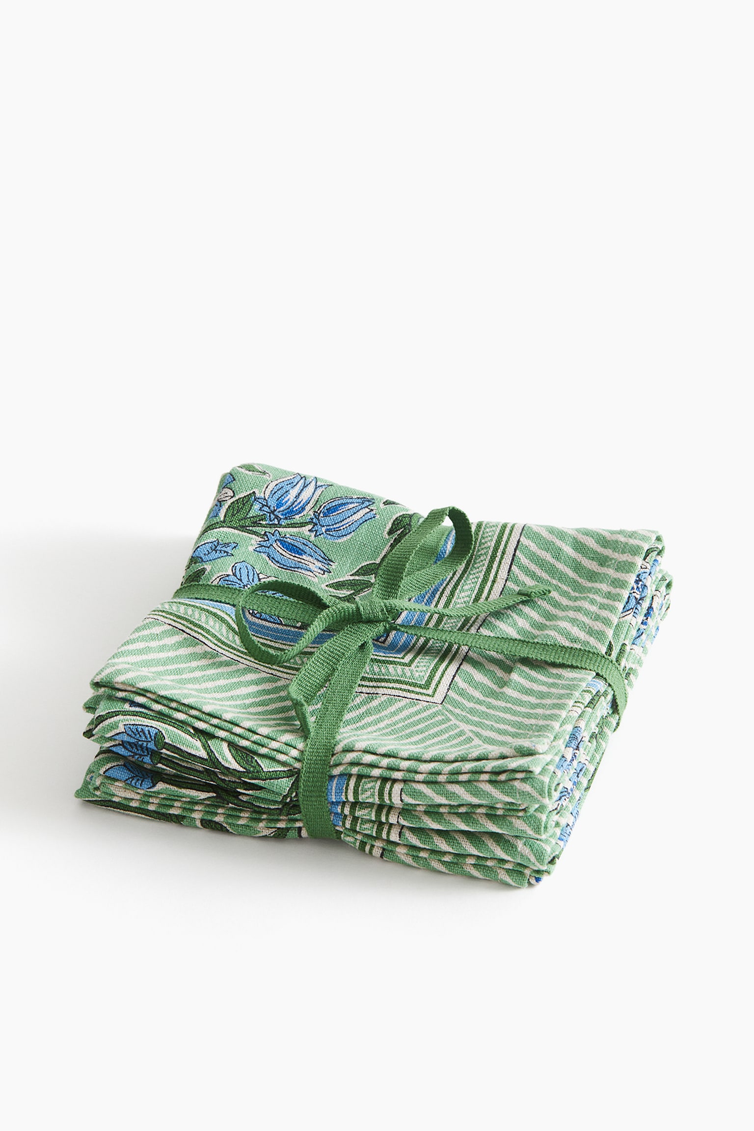 Lot de 4 serviettes de table - Vert/motif - 1