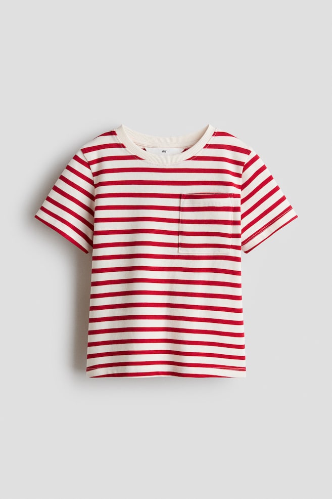 Pocket-detail T-shirt - White/Red striped - 1