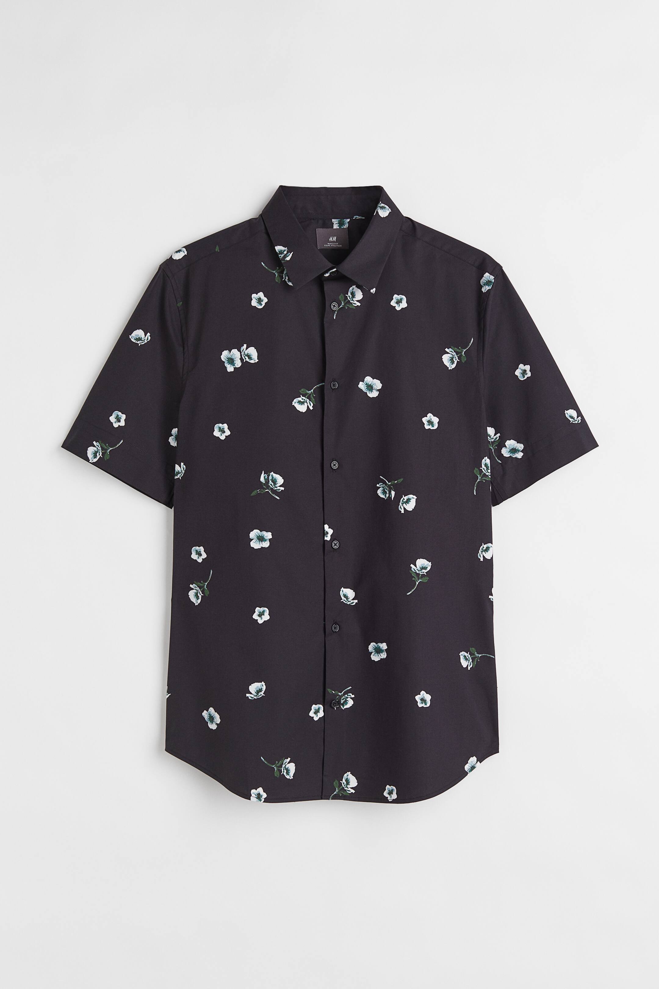Muscle Fit Cotton Shirt - Short sleeve - Regular length - Dark 