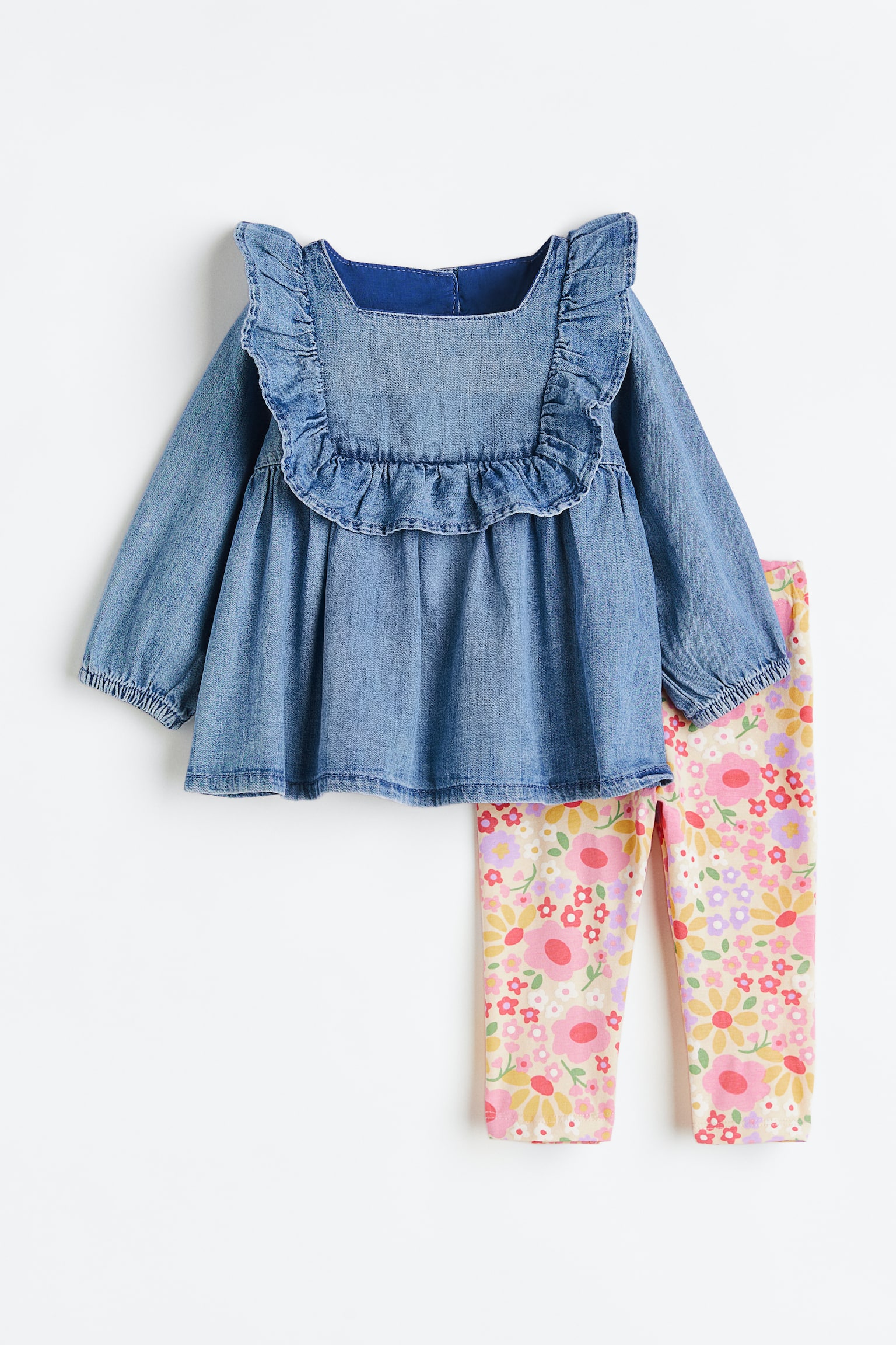 2-piece Cotton Set - Denim blue/Light pink - 1